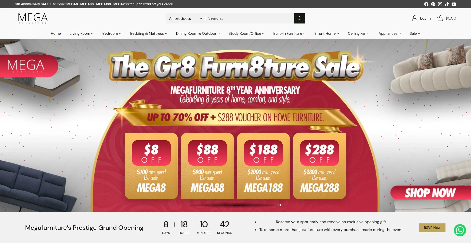 Website screenshot of Megafurniture.sg