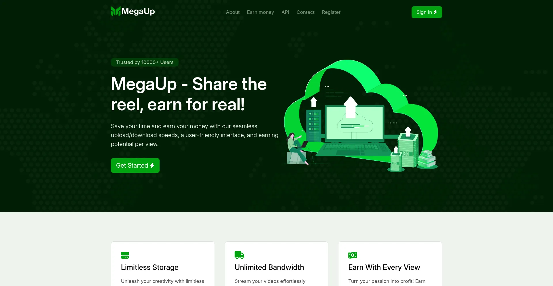 Website screenshot of Megaup.site