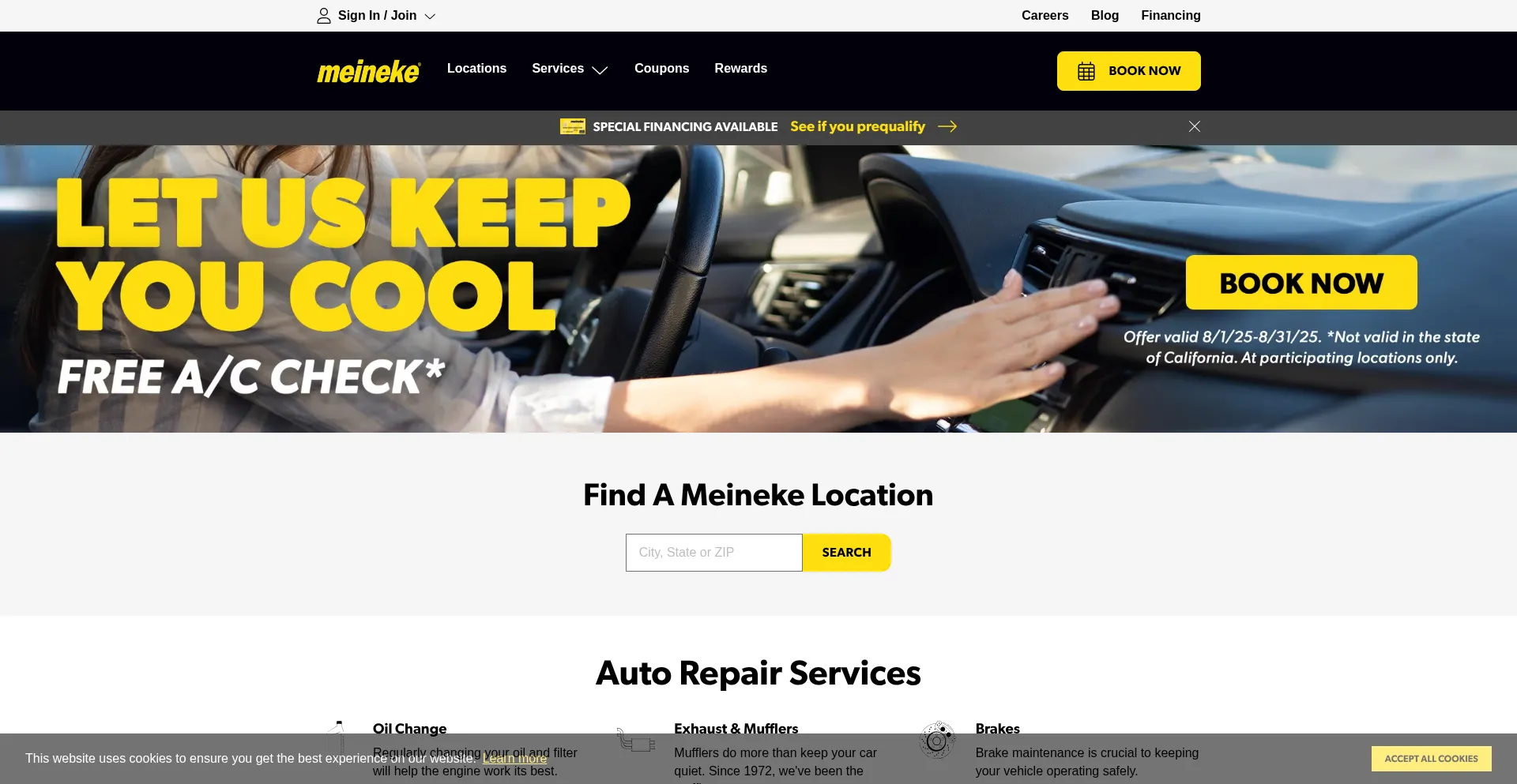 Website screenshot of Meineke.com