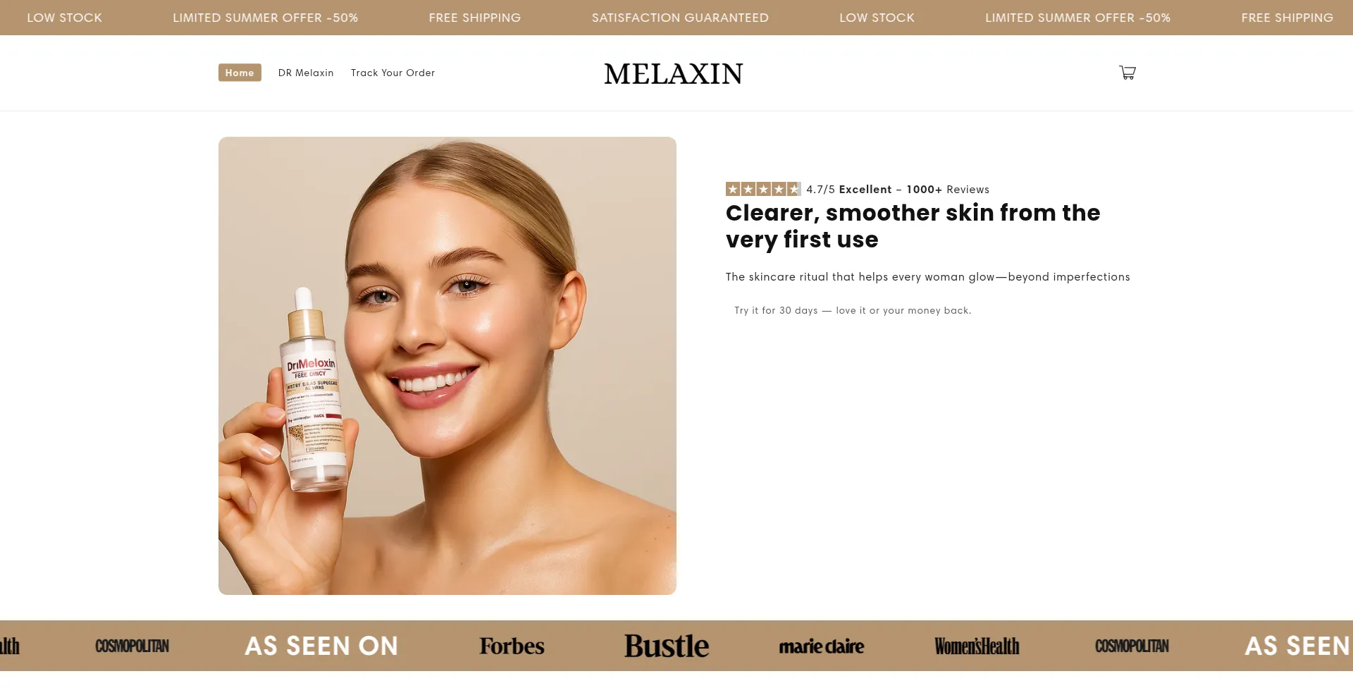 Website screenshot of Melaxin.co