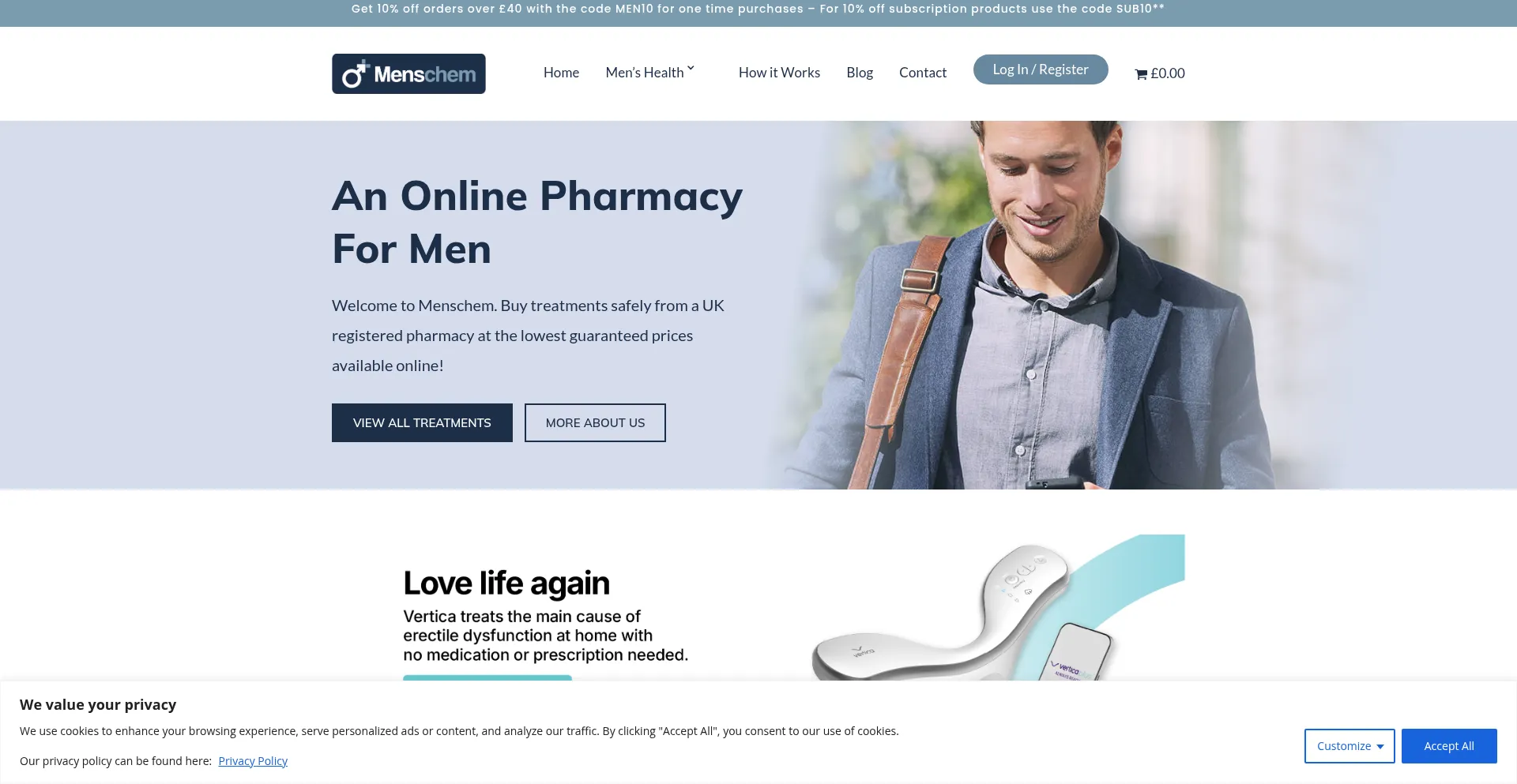 Website screenshot of Menschem.co.uk