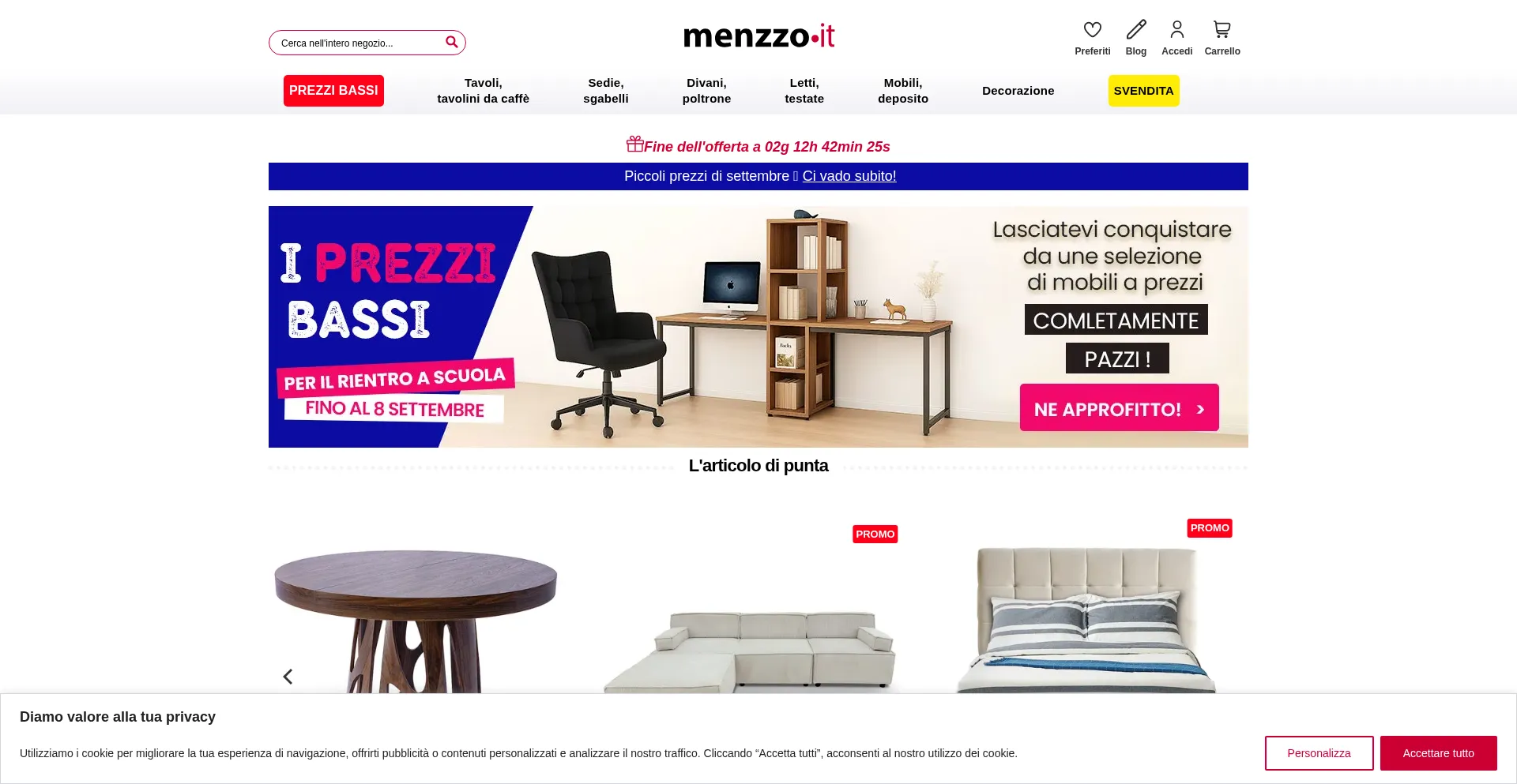 Website screenshot of Menzzo.it