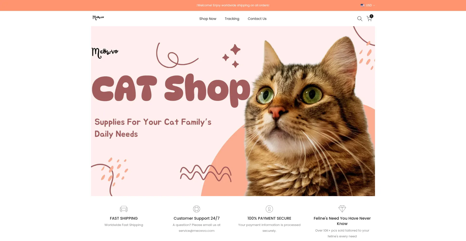 Website screenshot of Meowvo.com