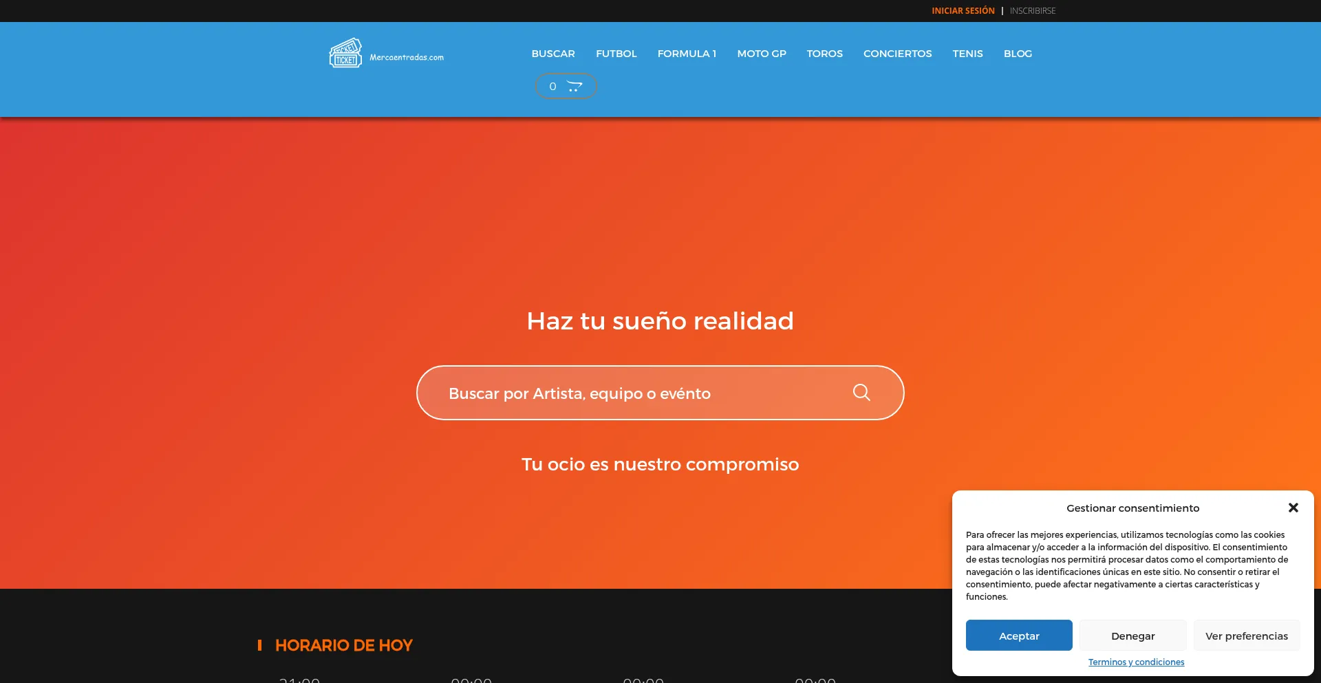 Website screenshot of Mercaentradas.com