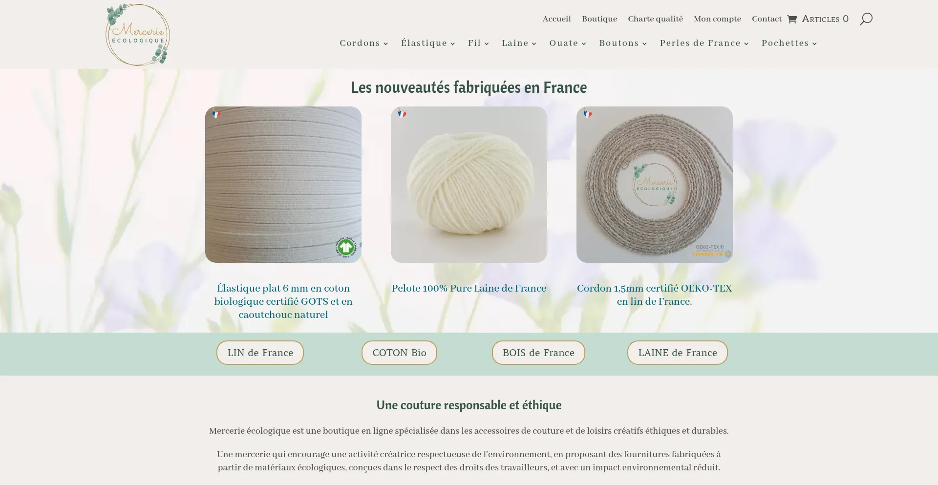 Website screenshot of Mercerieecologique.fr