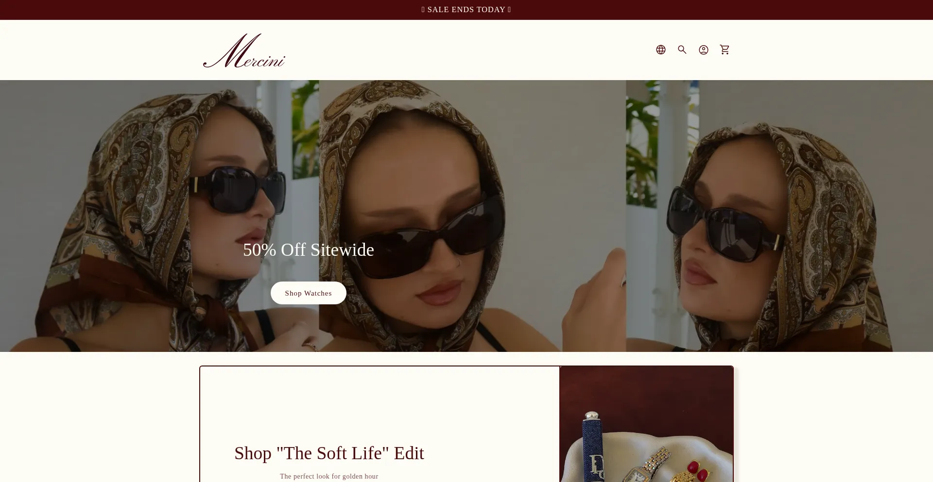 Website screenshot of Merciniofficial.com