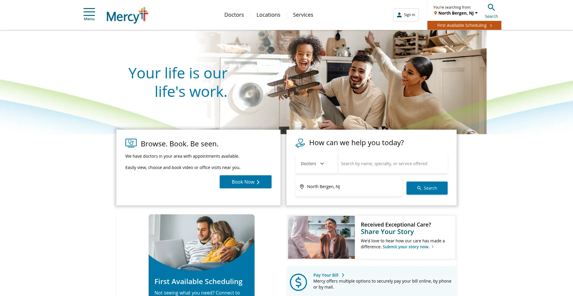 Website screenshot of Mercy.net