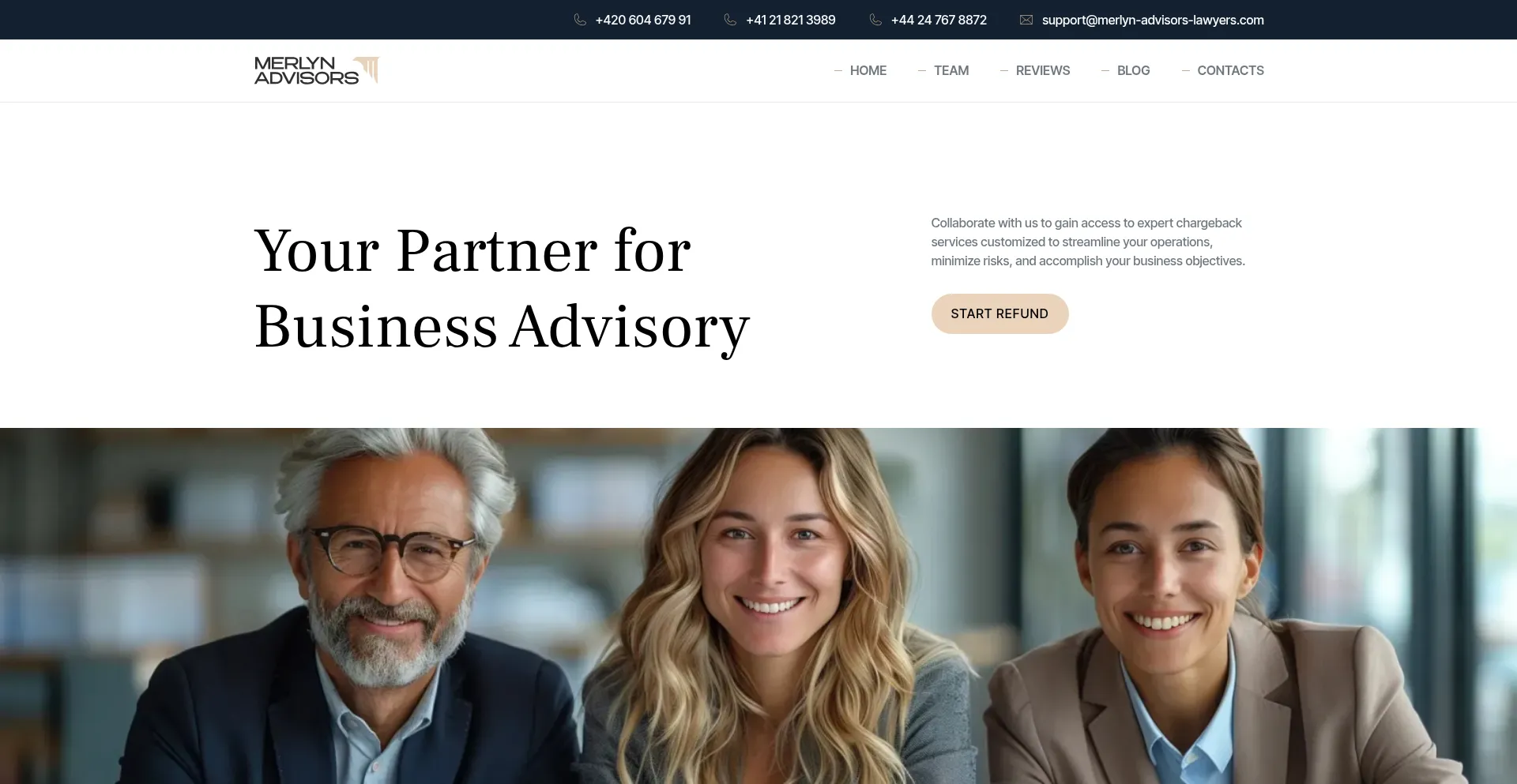 Website screenshot of Merlyn-advisors-lawyers.com