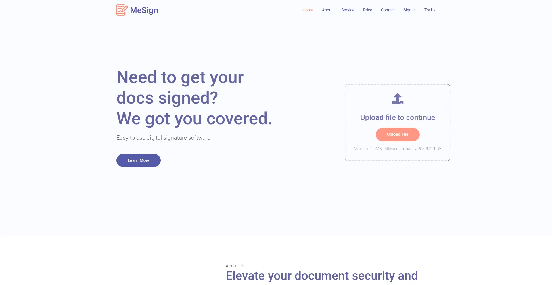 Website screenshot of Mesign.online