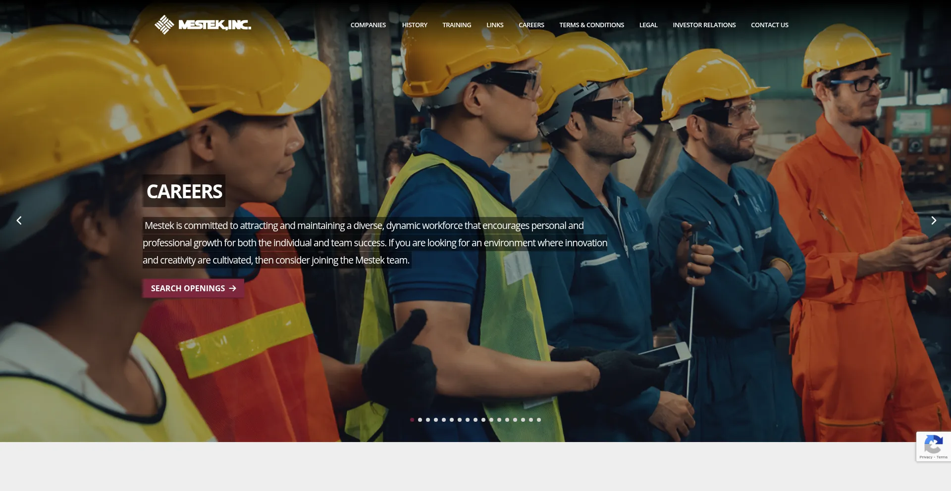 Website screenshot of Mestek.com