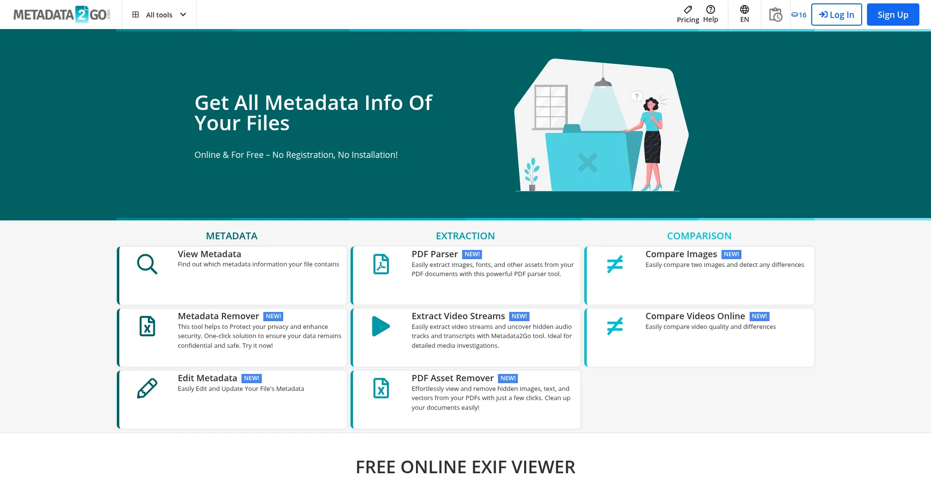 Website screenshot of Metadata2go.com