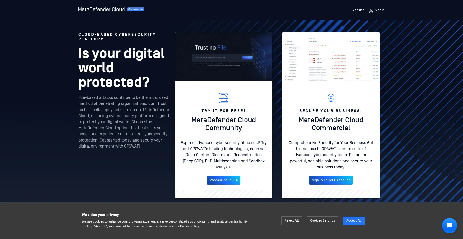 Website screenshot of Metadefender.opswat.com