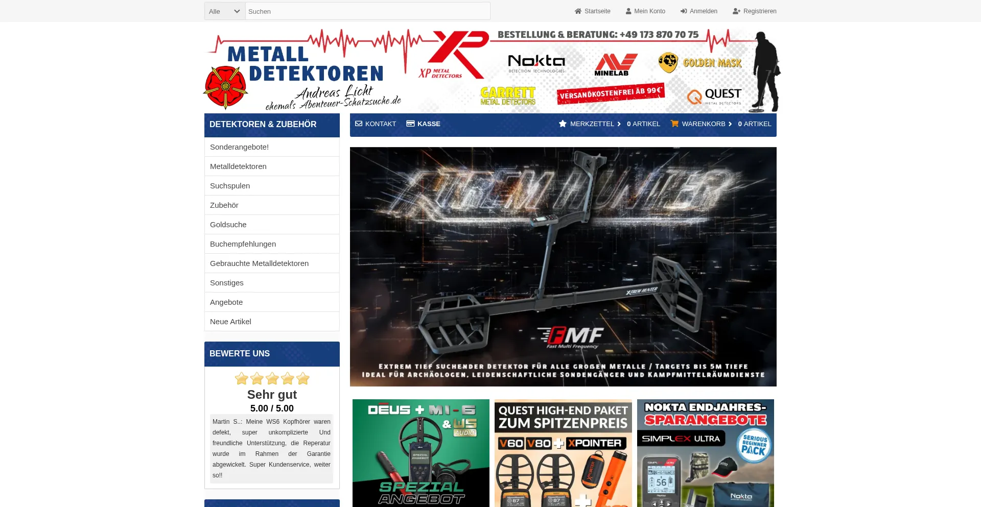 Website screenshot of Metalldetektoren.de