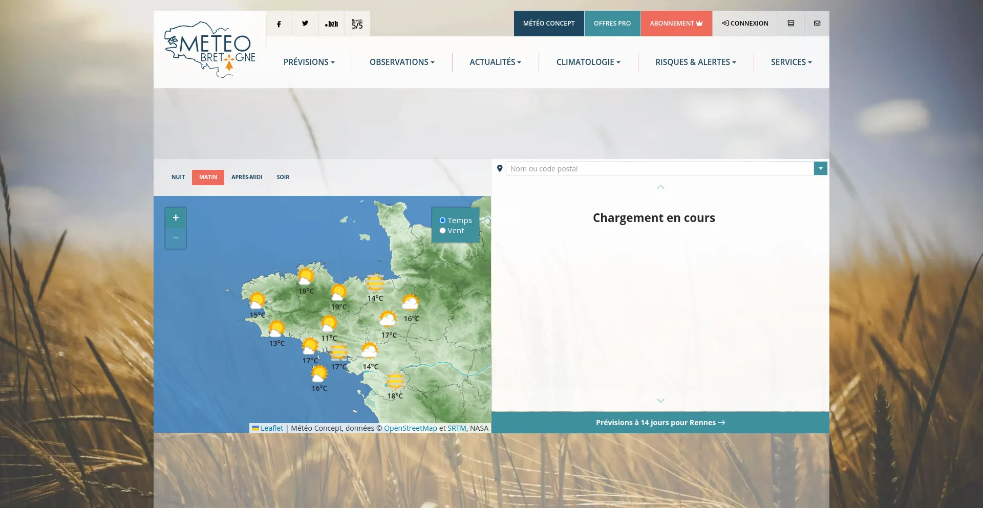 Website screenshot of Meteo.bzh
