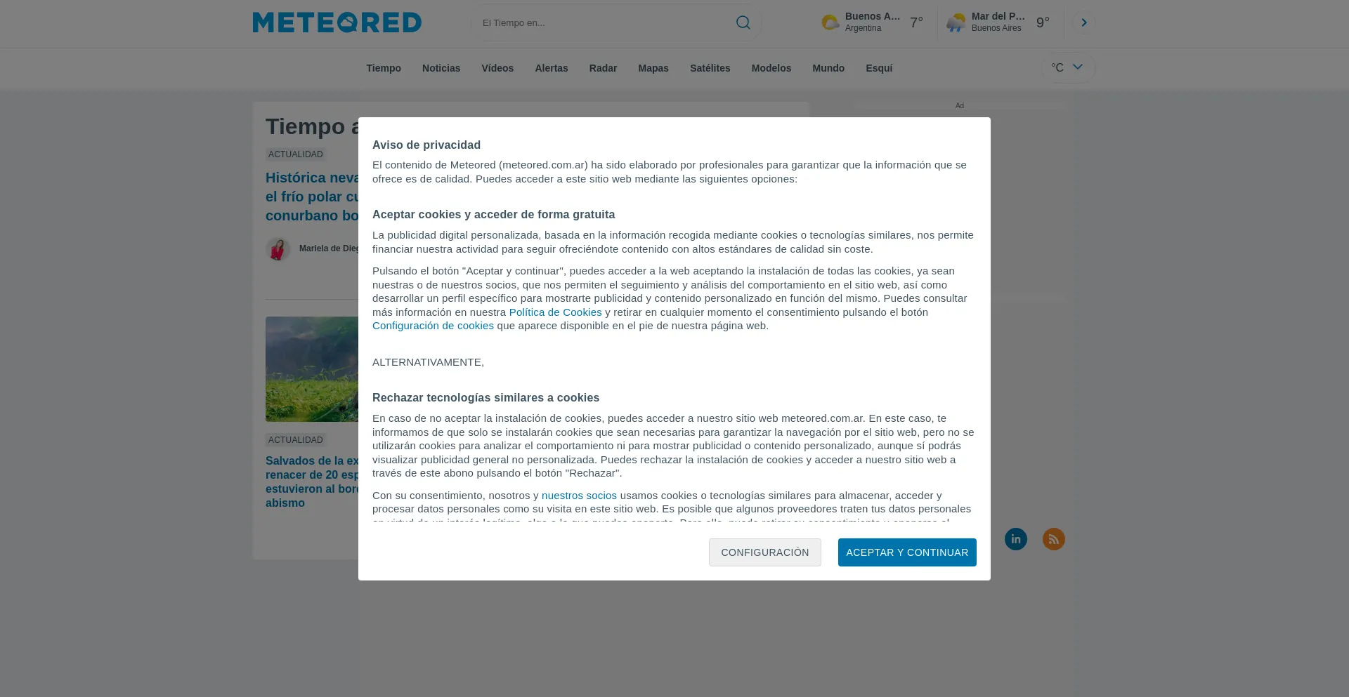 Website screenshot of Meteored.com.ar