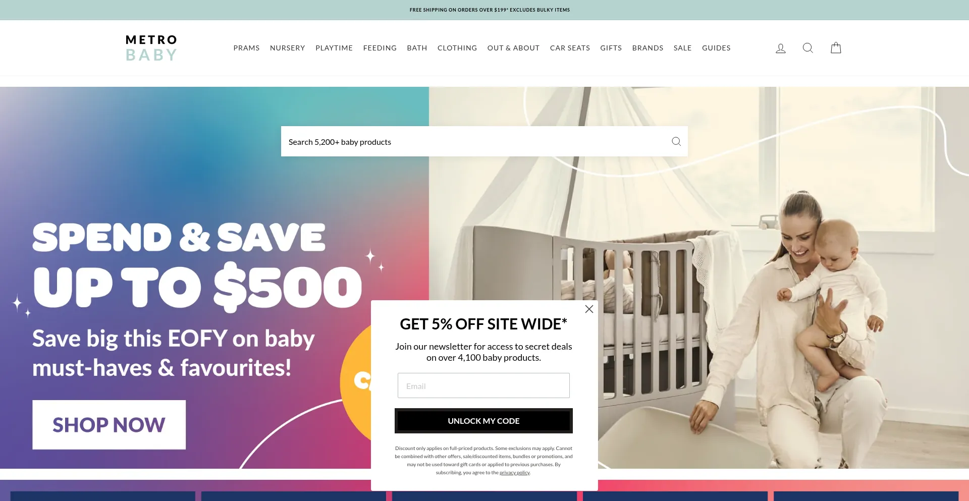 Website screenshot of Metro-baby.com.au