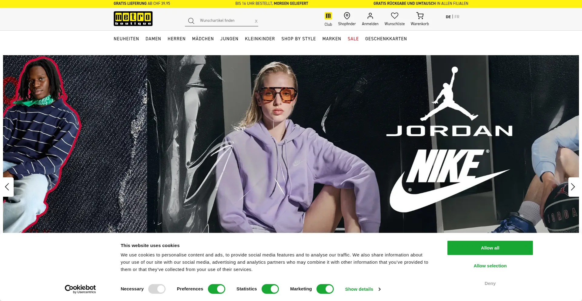 Website screenshot of Metroboutique.ch