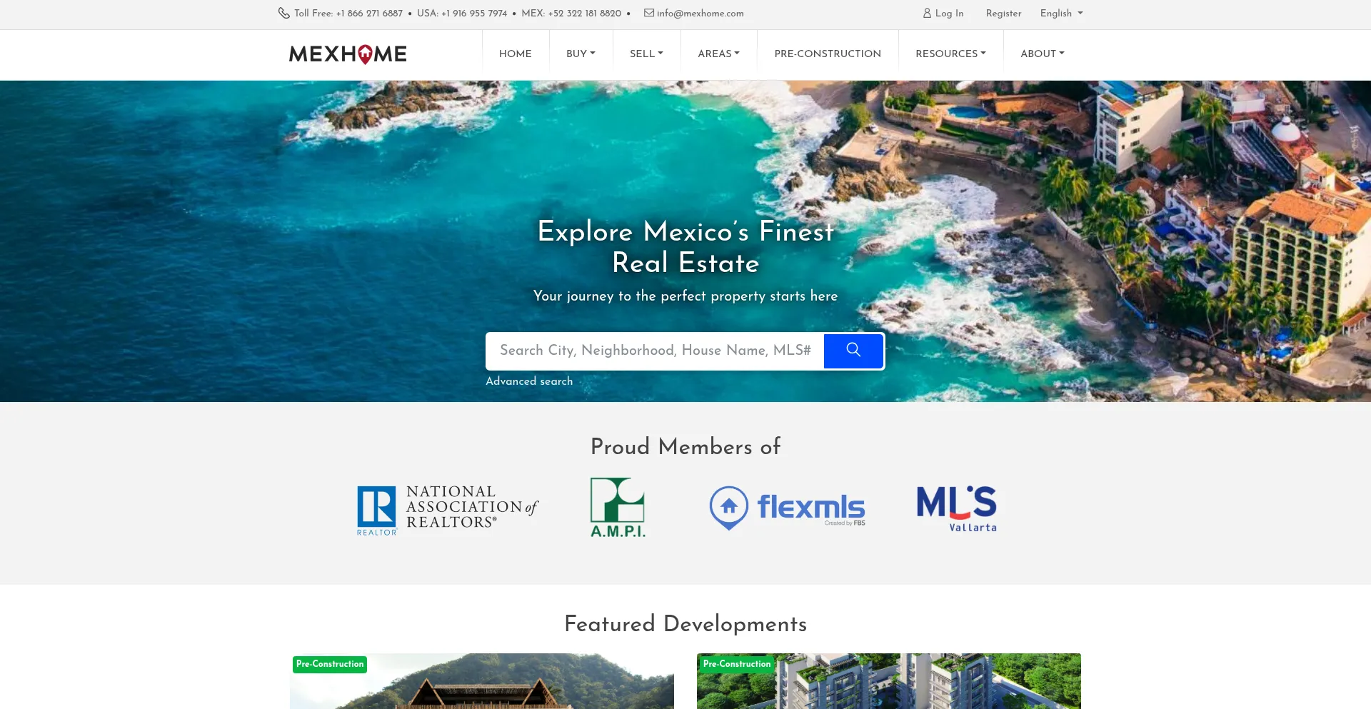 Website screenshot of Mexhome.com
