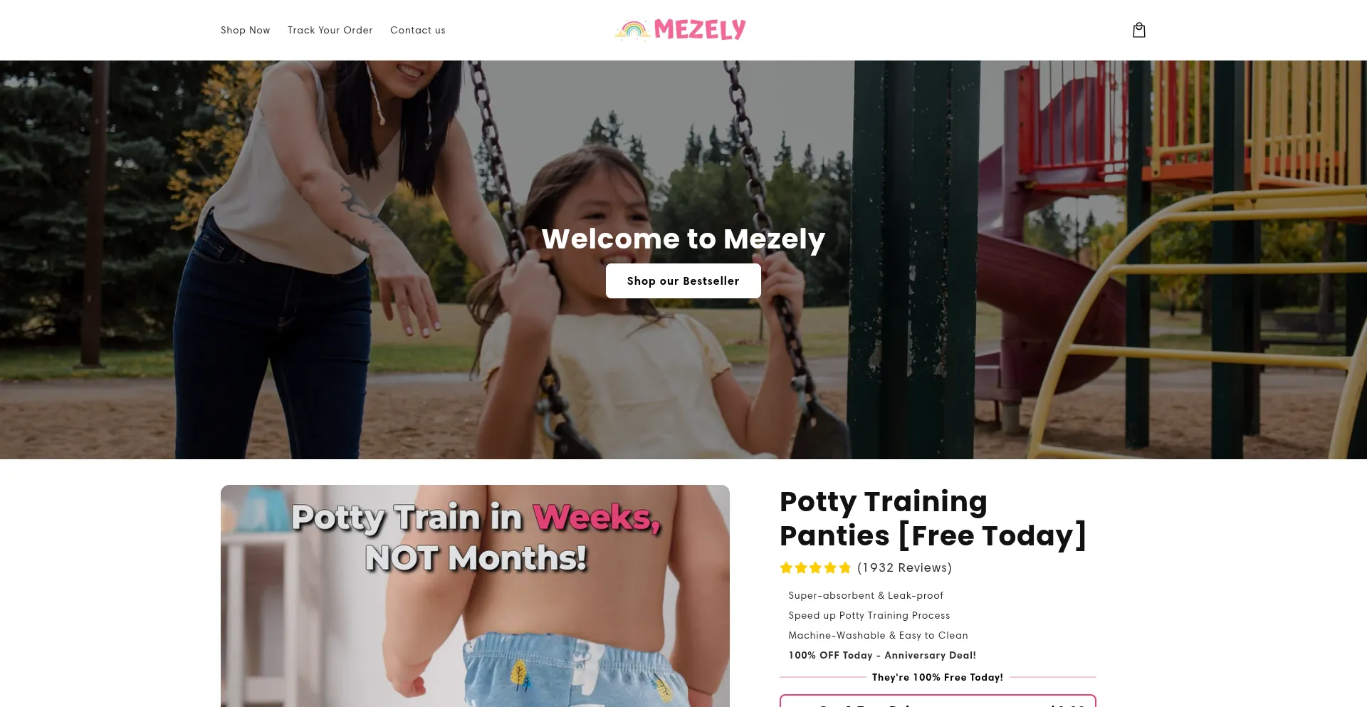 Website screenshot of Mezely.com