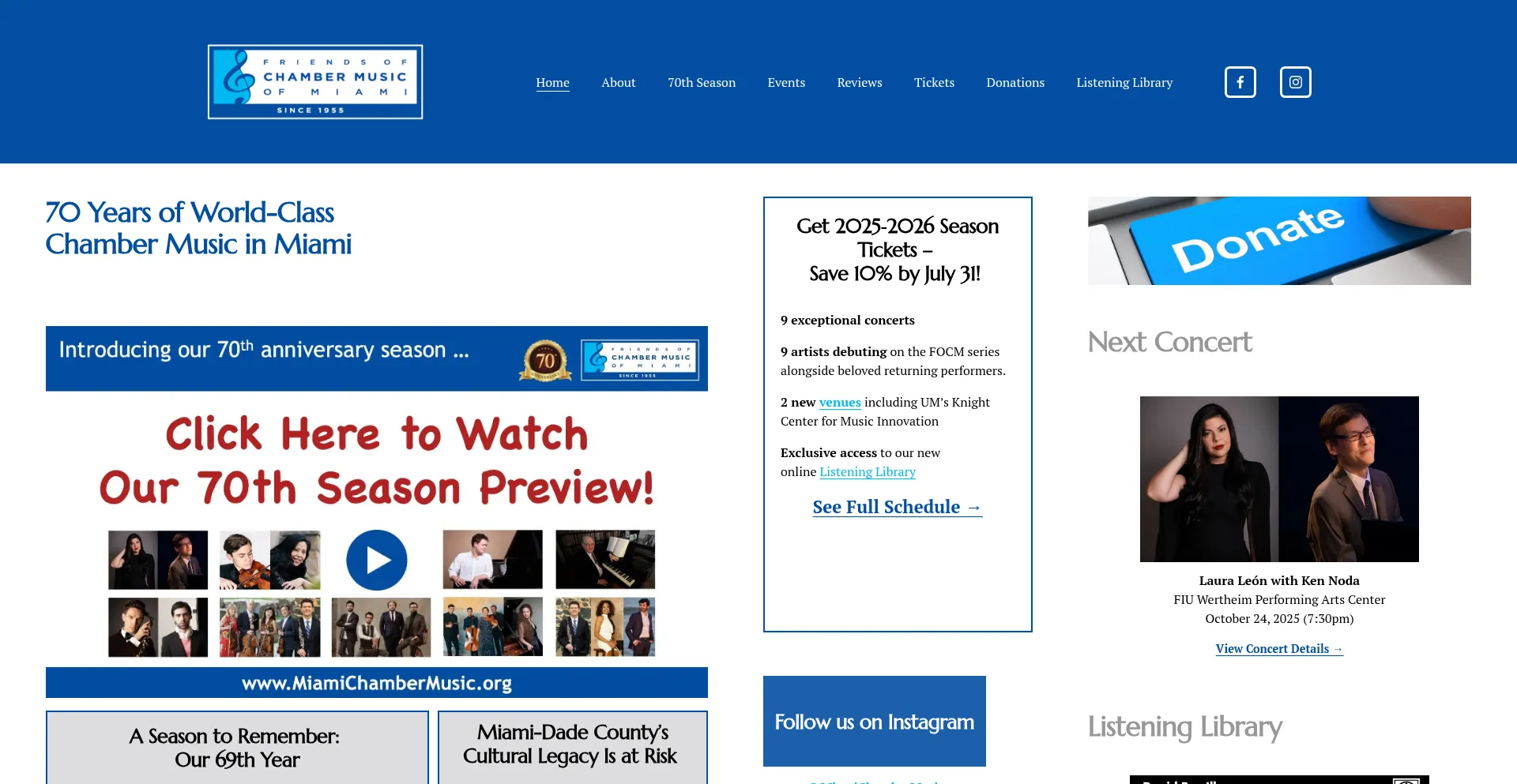Website screenshot of Miamichambermusic.org