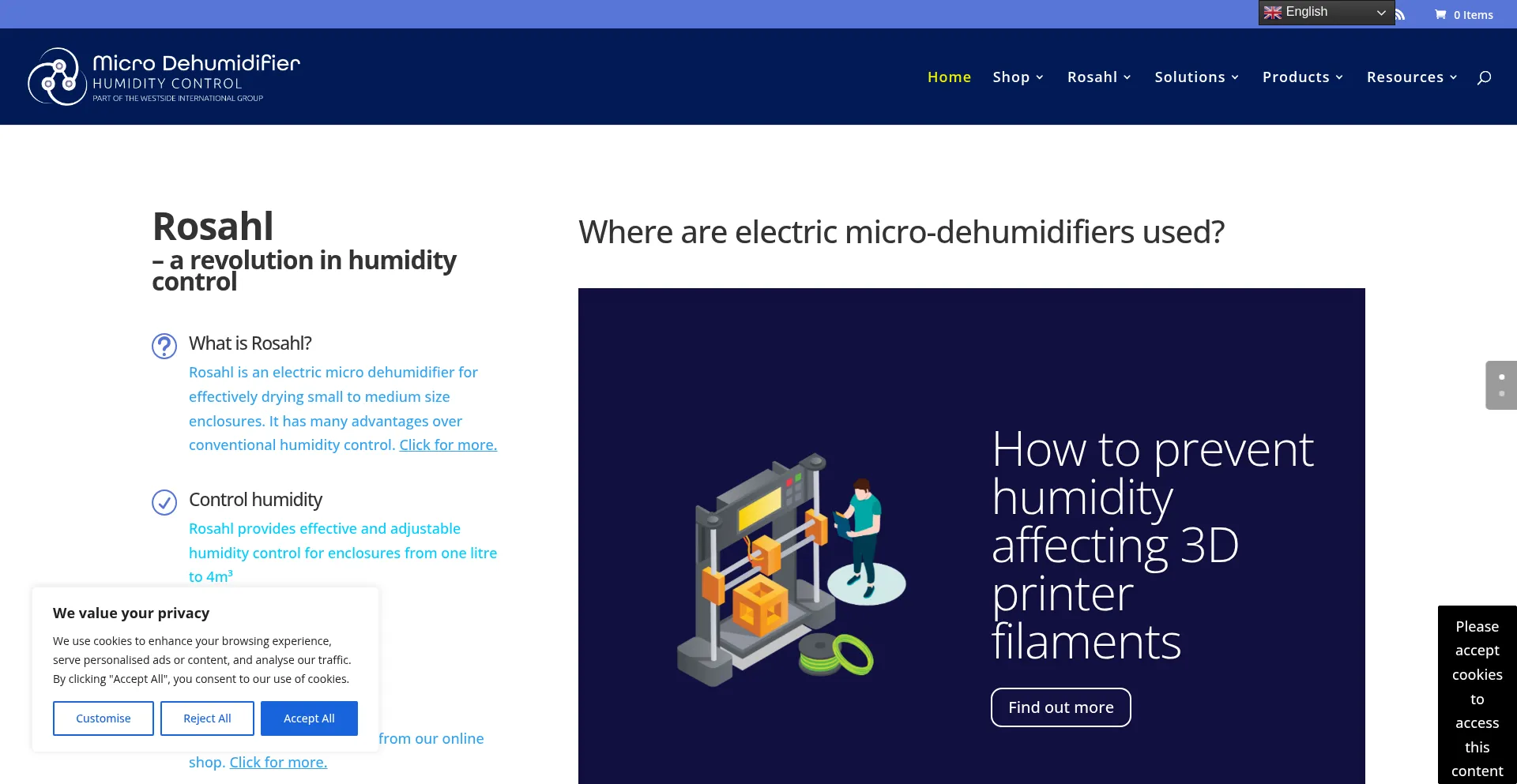 Website screenshot of Micro-dehumidifier.com