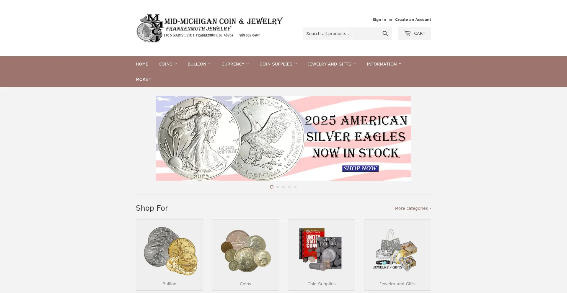 Website screenshot of Midmichigancoinandjewelry.com