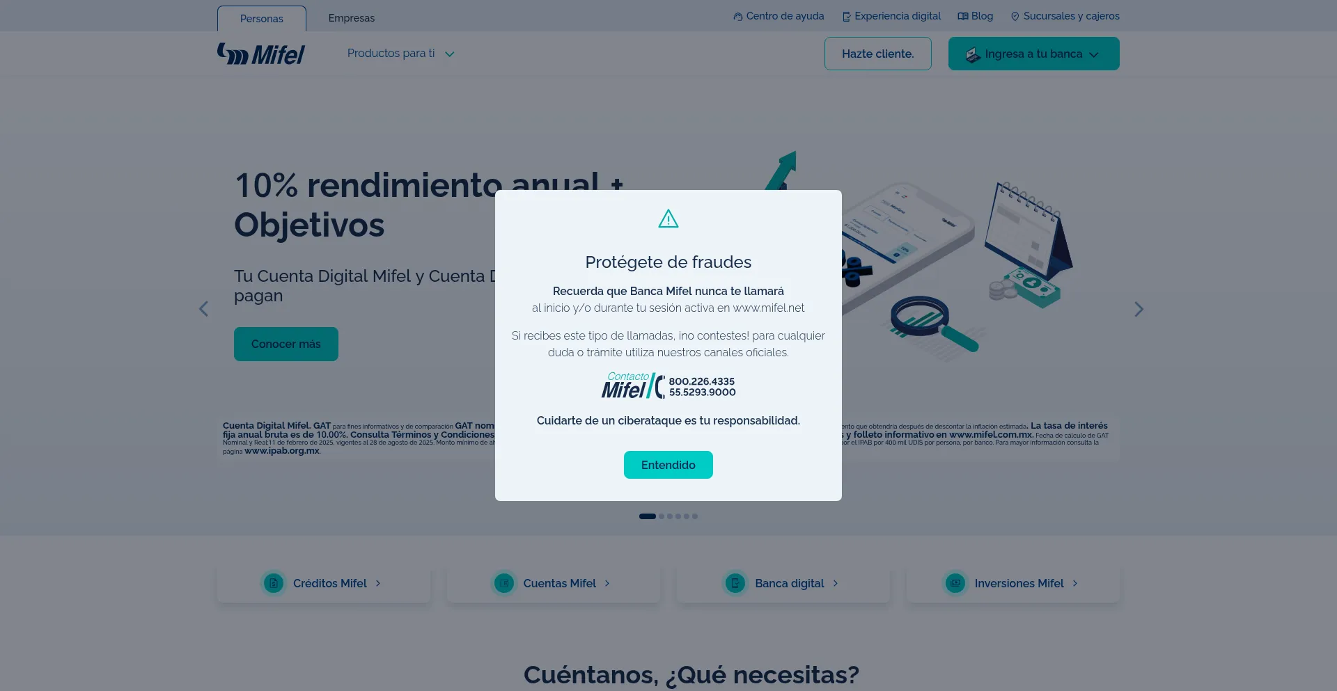 Website screenshot of Mifel.com.mx