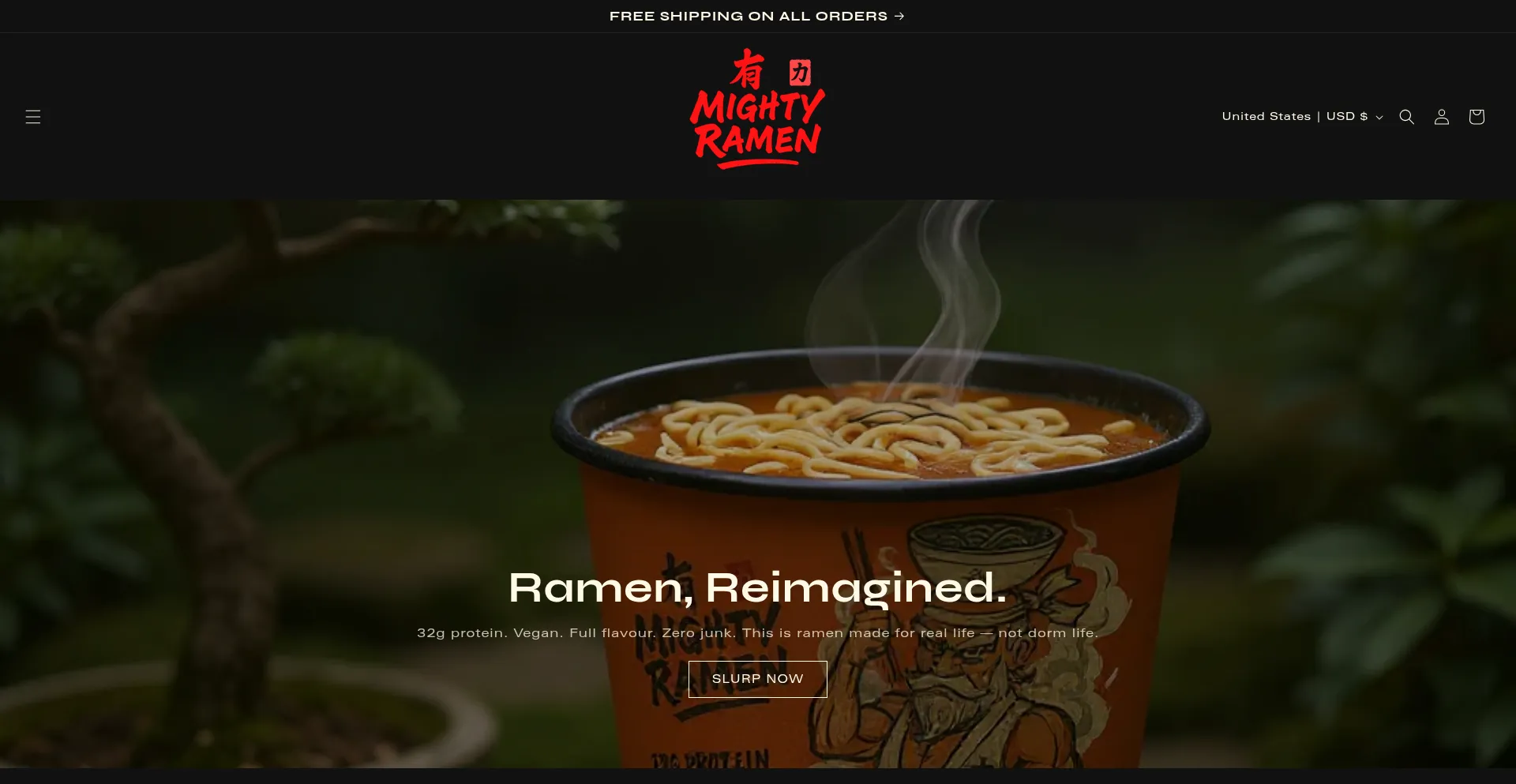 Website screenshot of Mightyramen.ca