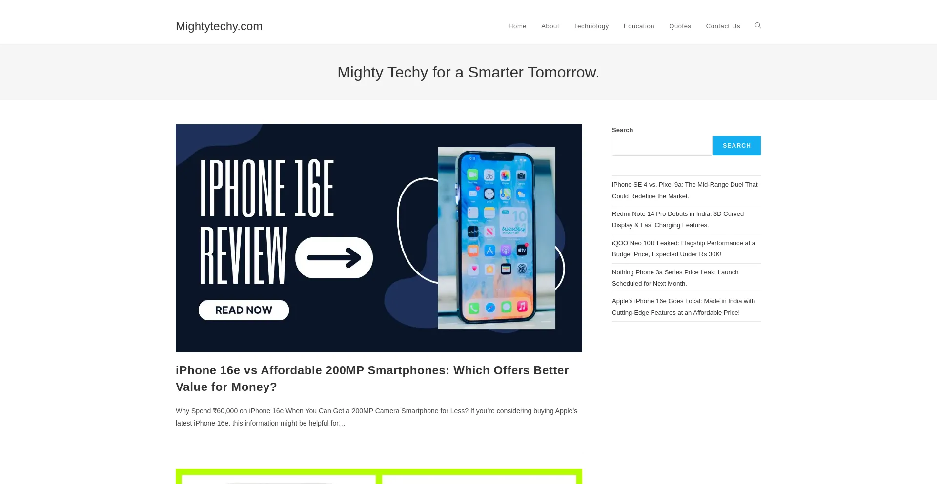 Website screenshot of Mightytechy.com