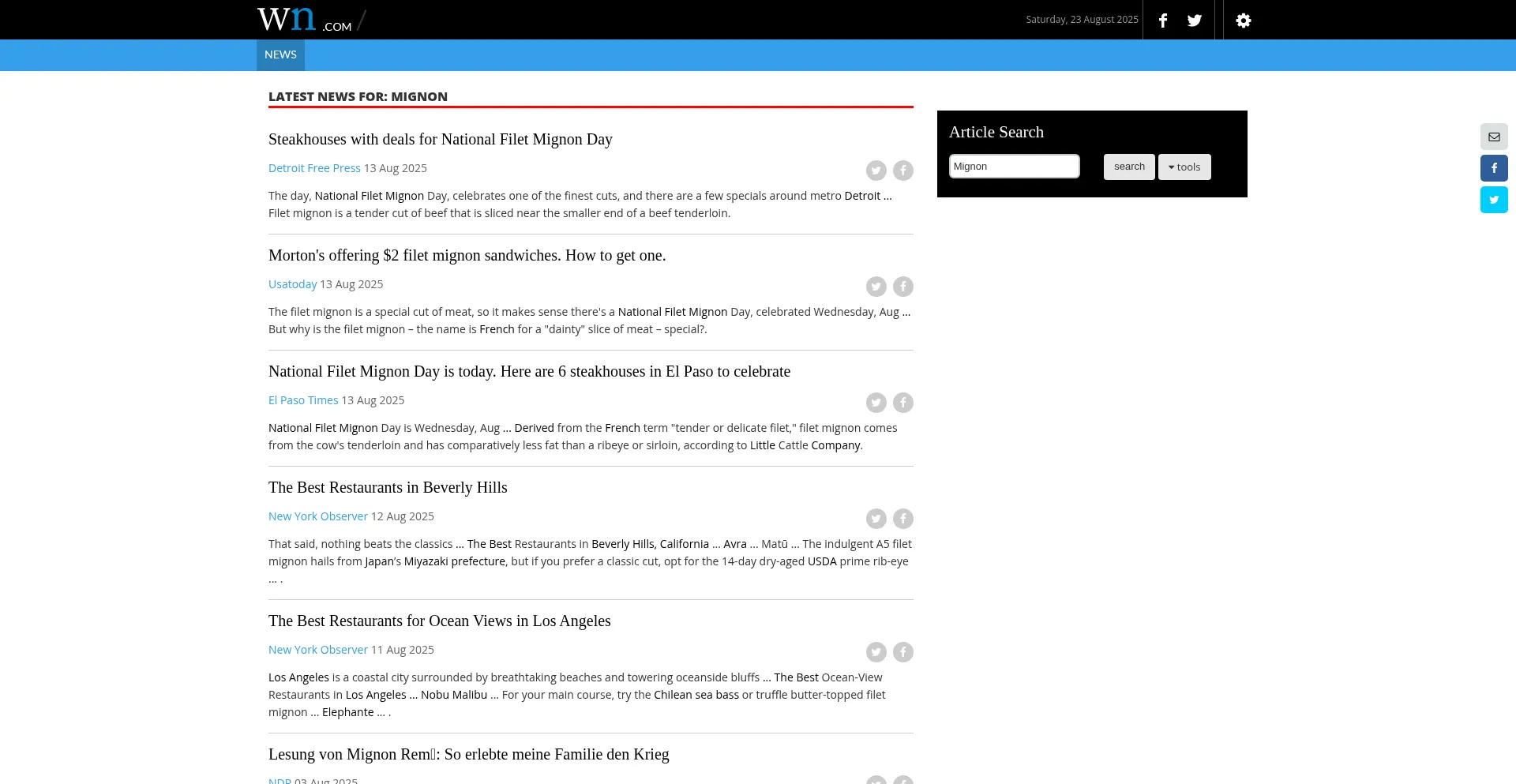 Website screenshot of Mignon.com