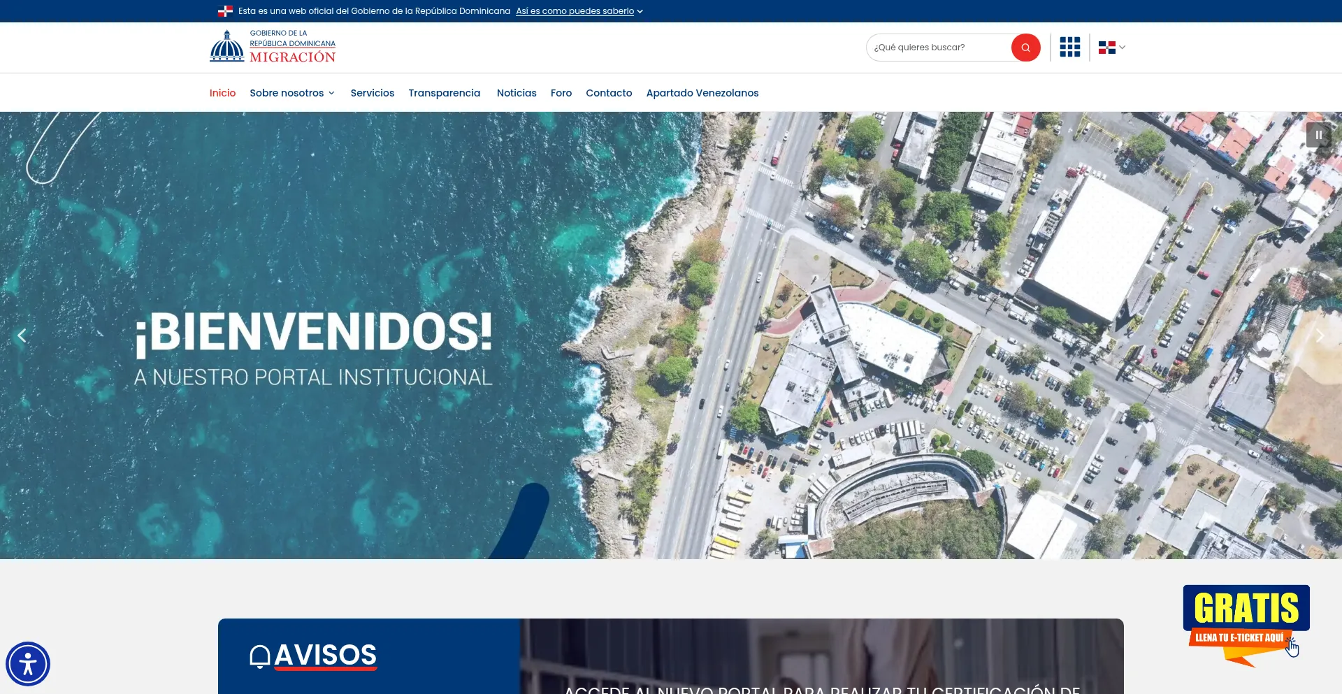 Website screenshot of Migracion.gob.do