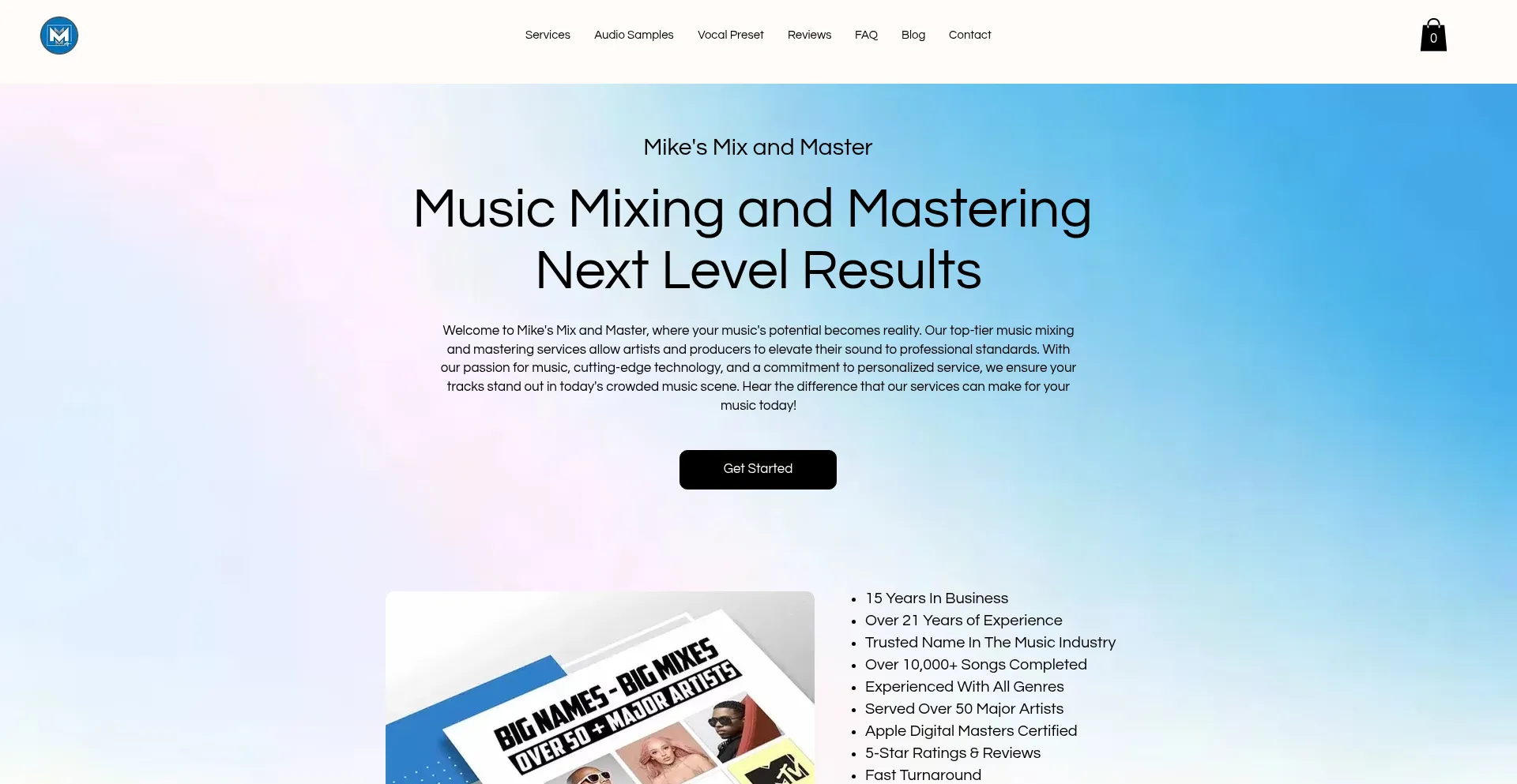 Website screenshot of Mikesmixmaster.com