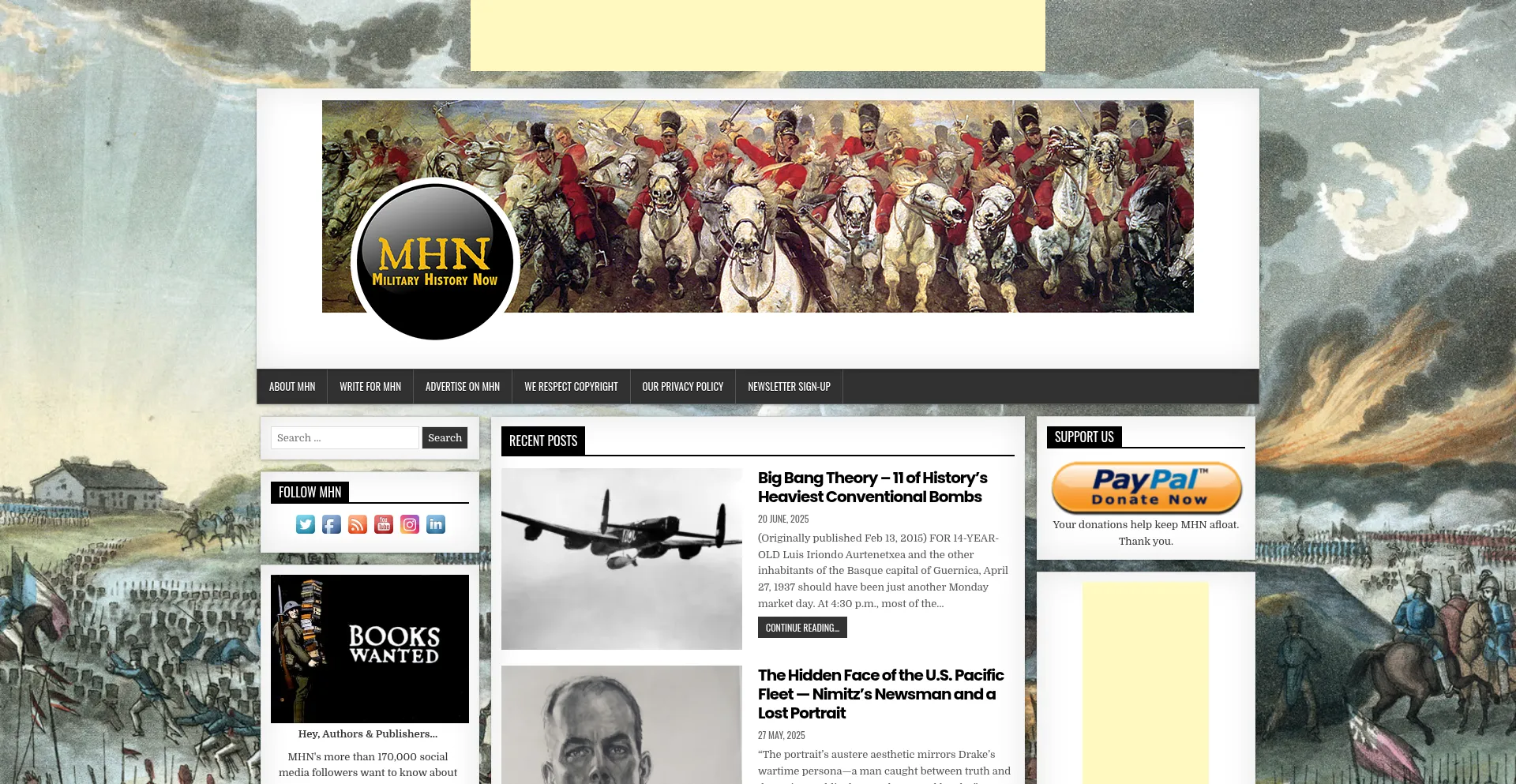Website screenshot of Militaryhistorynow.com
