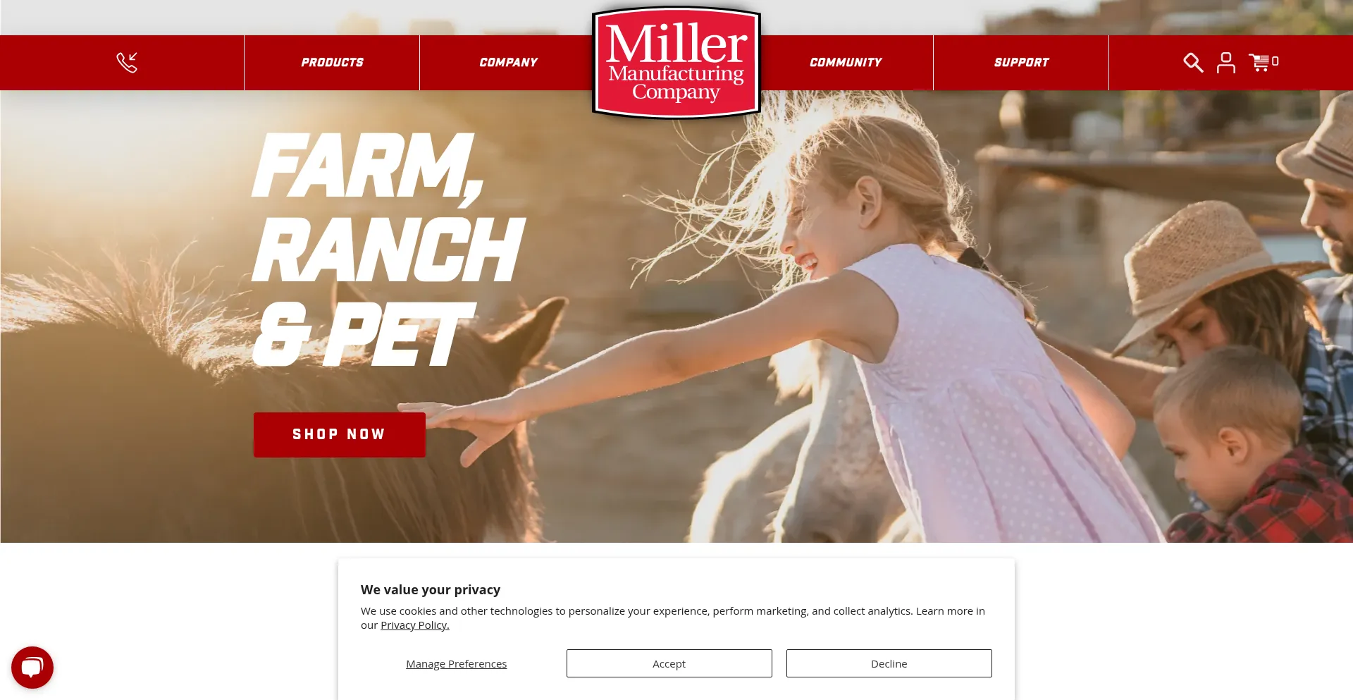 Website screenshot of Miller-mfg.com
