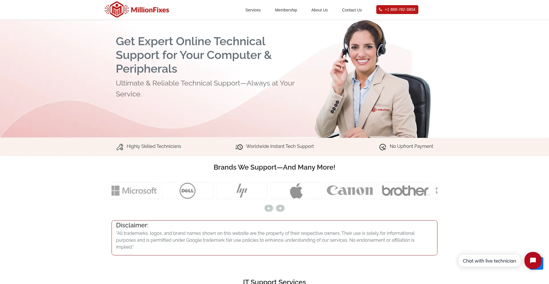 Website screenshot of Millionfixes.com