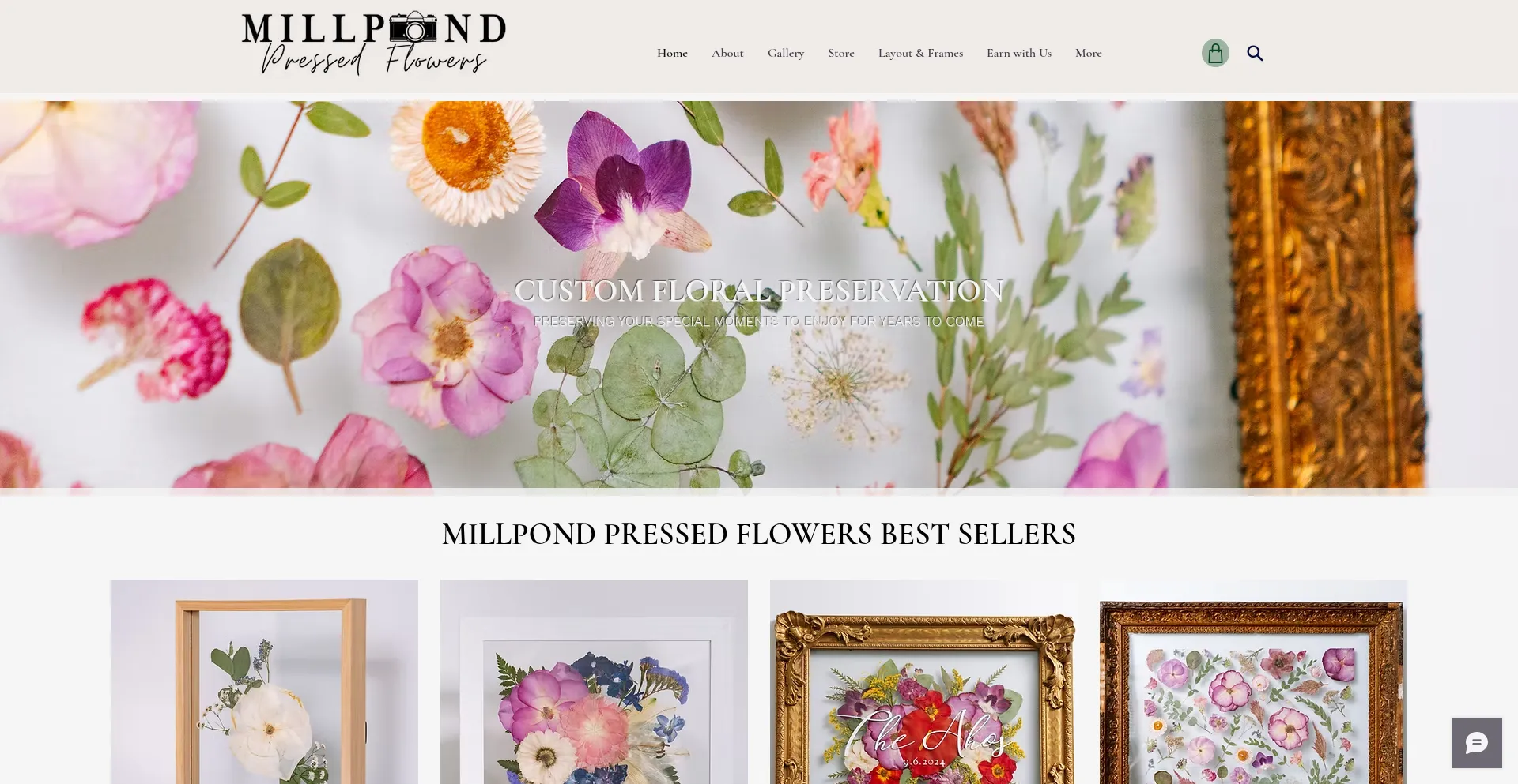 Website screenshot of Millpondpressedflowers.com