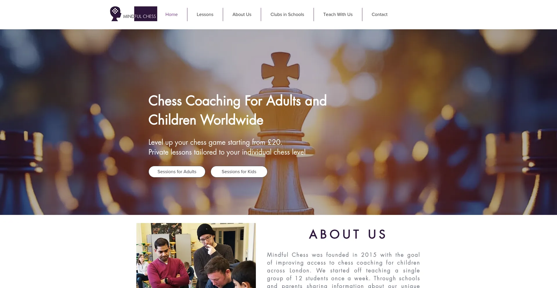 Website screenshot of Mindfulchess.org