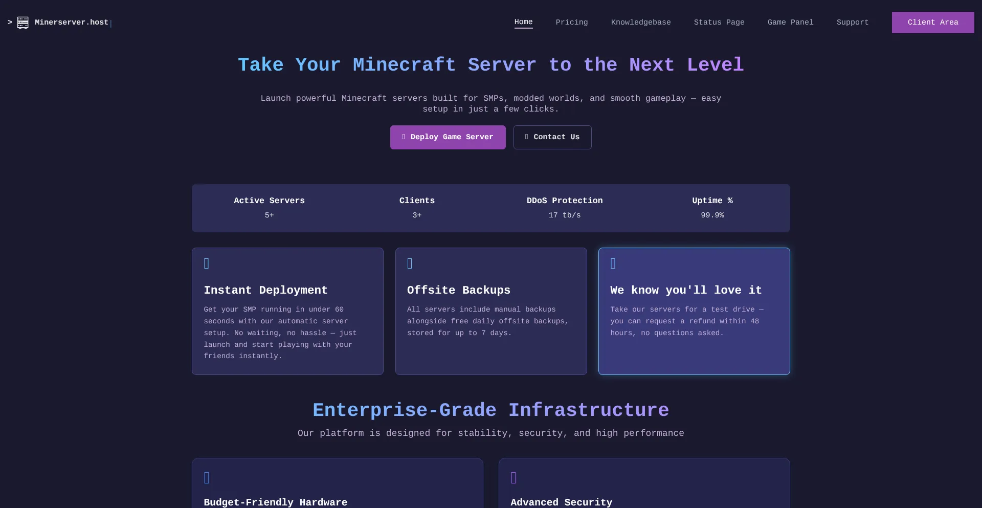 Website screenshot of Minerserver.host