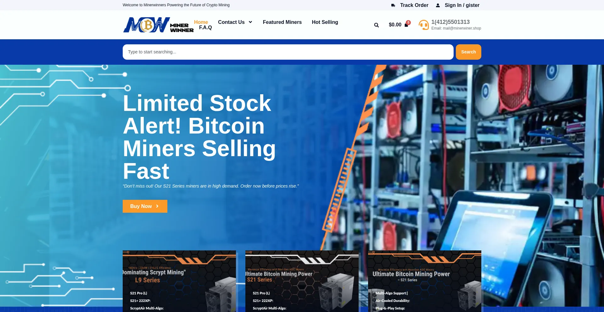 Website screenshot of Minerwiner.shop
