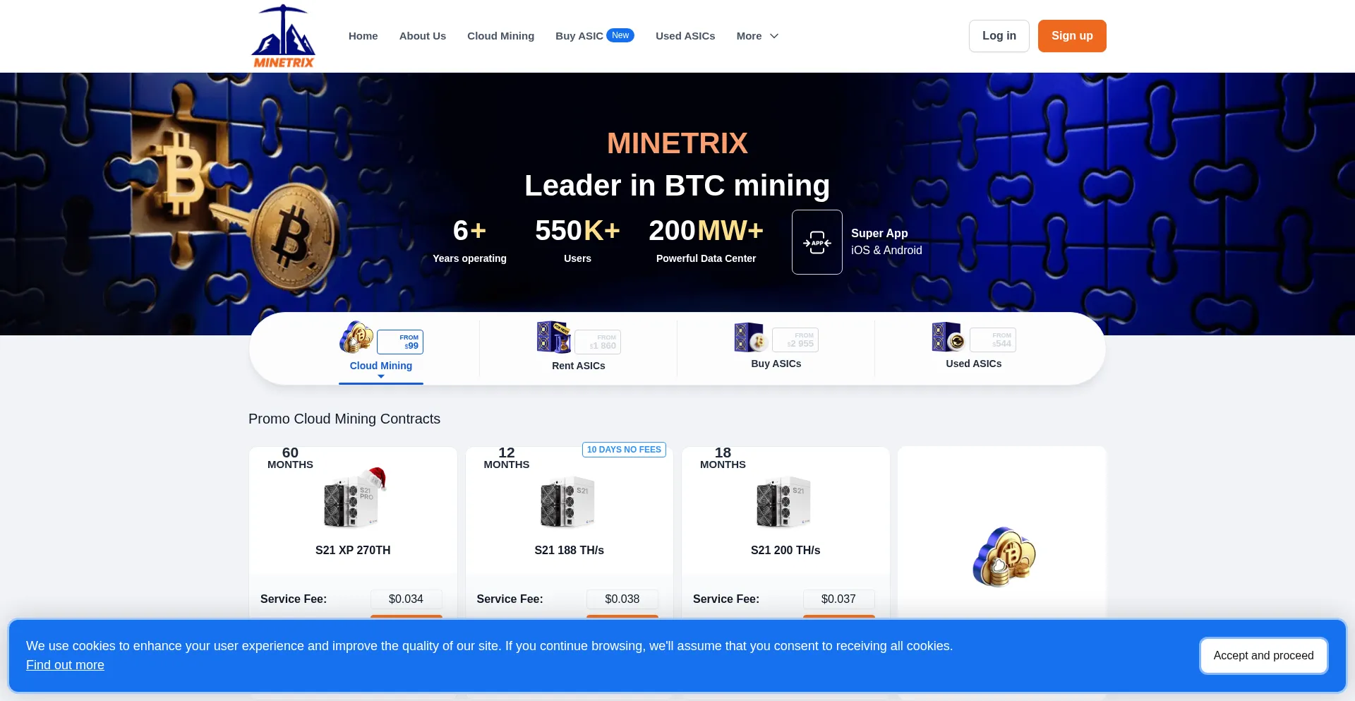 Website screenshot of Minetrixmining.com
