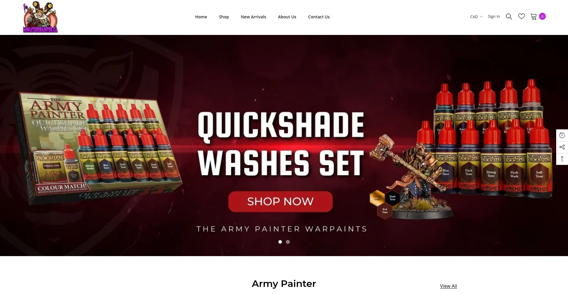 Website screenshot of Miniaturepainter.ca