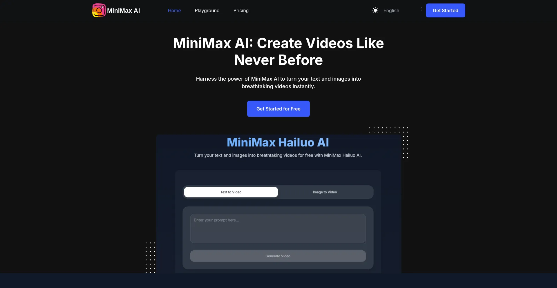 Website screenshot of Minimaxai.video
