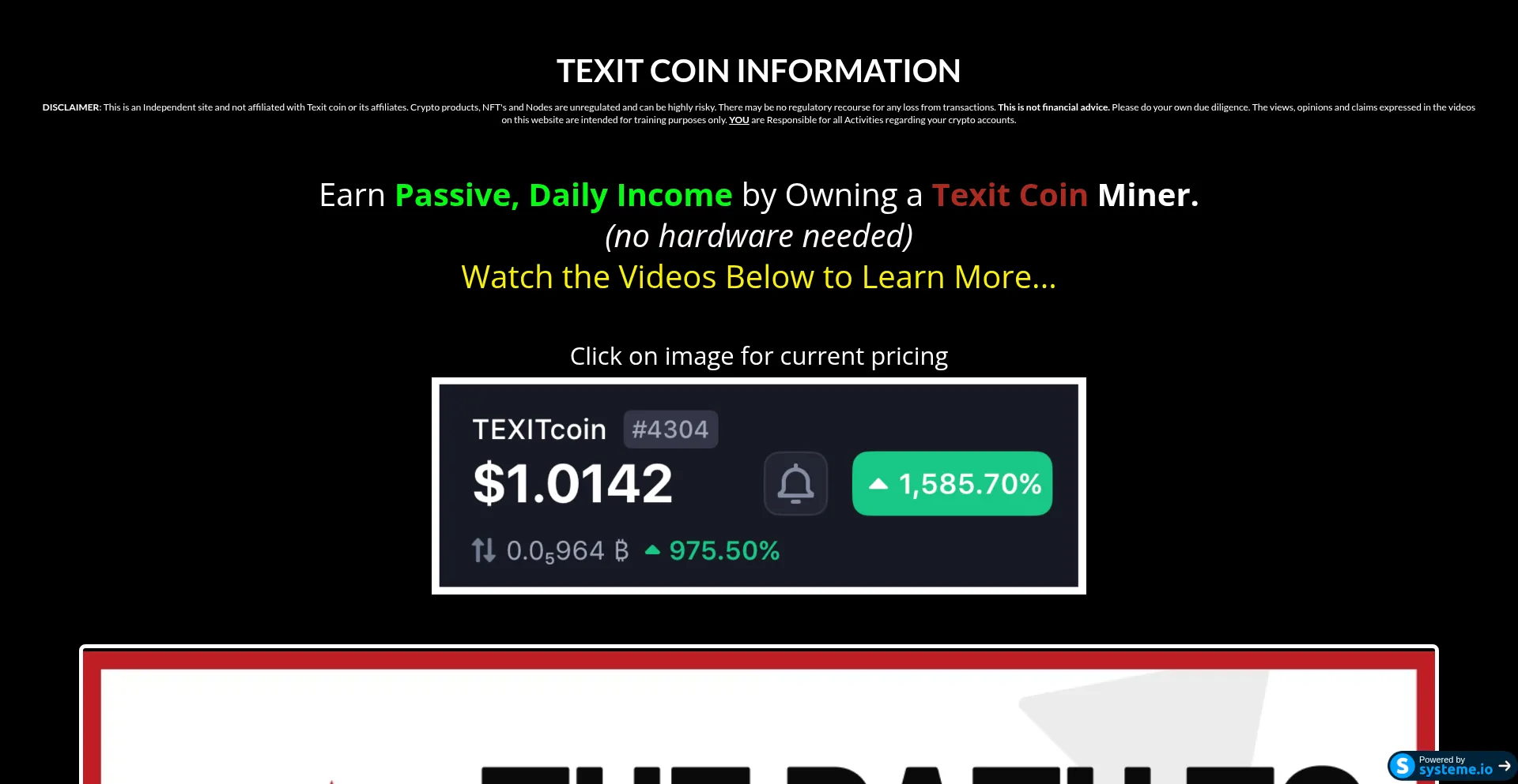 Website screenshot of Miningtexitcoins.com
