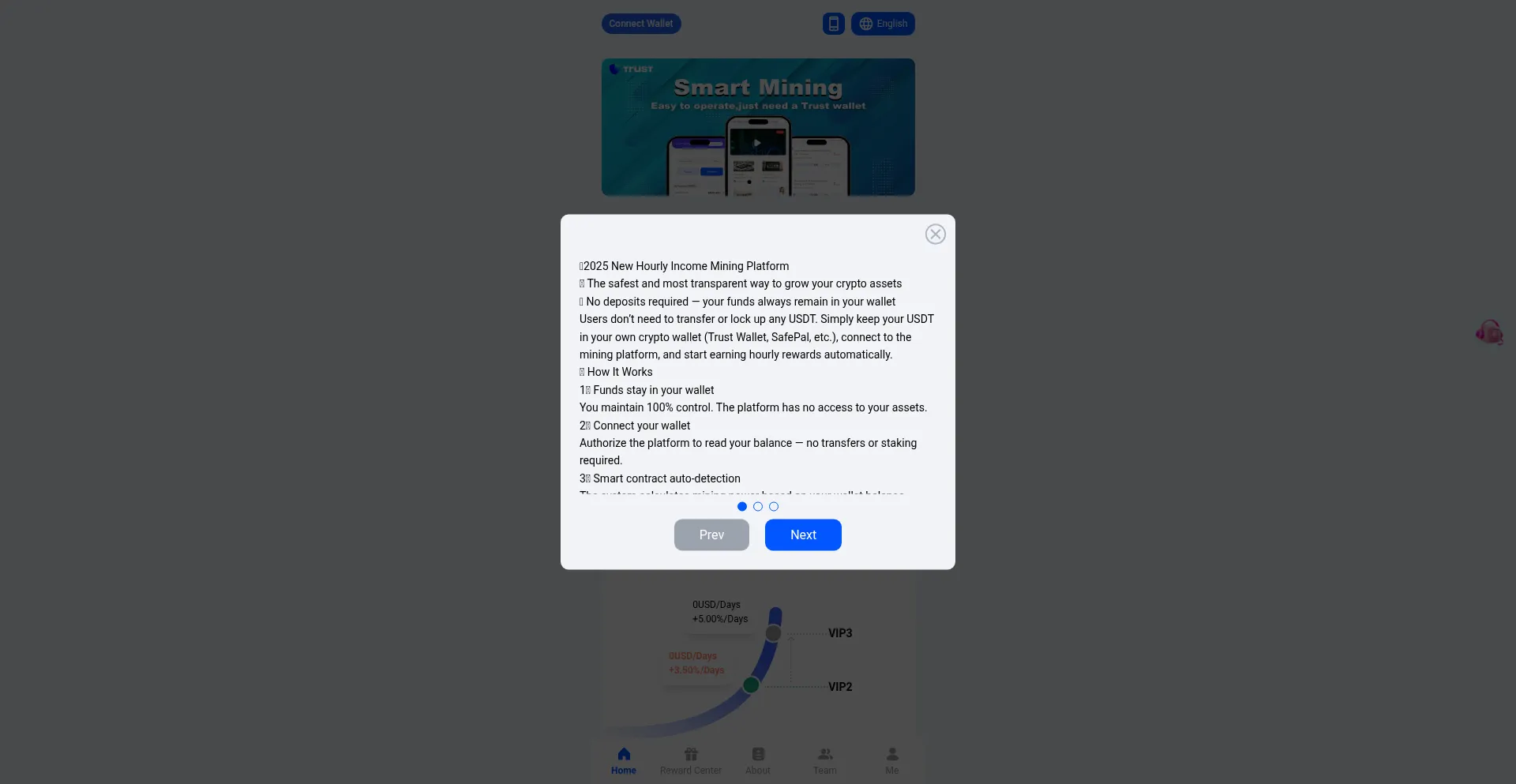 Website screenshot of Miningvip.us