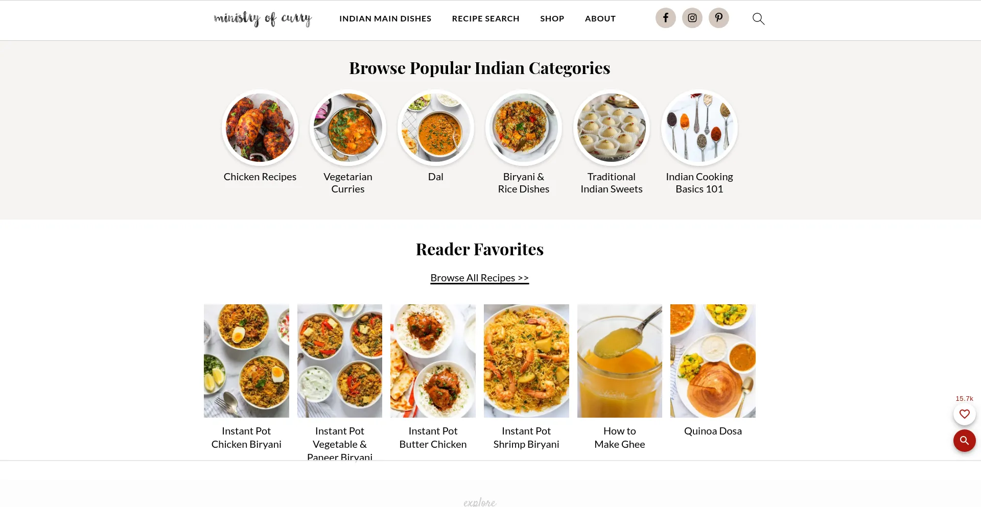 Website screenshot of Ministryofcurry.com