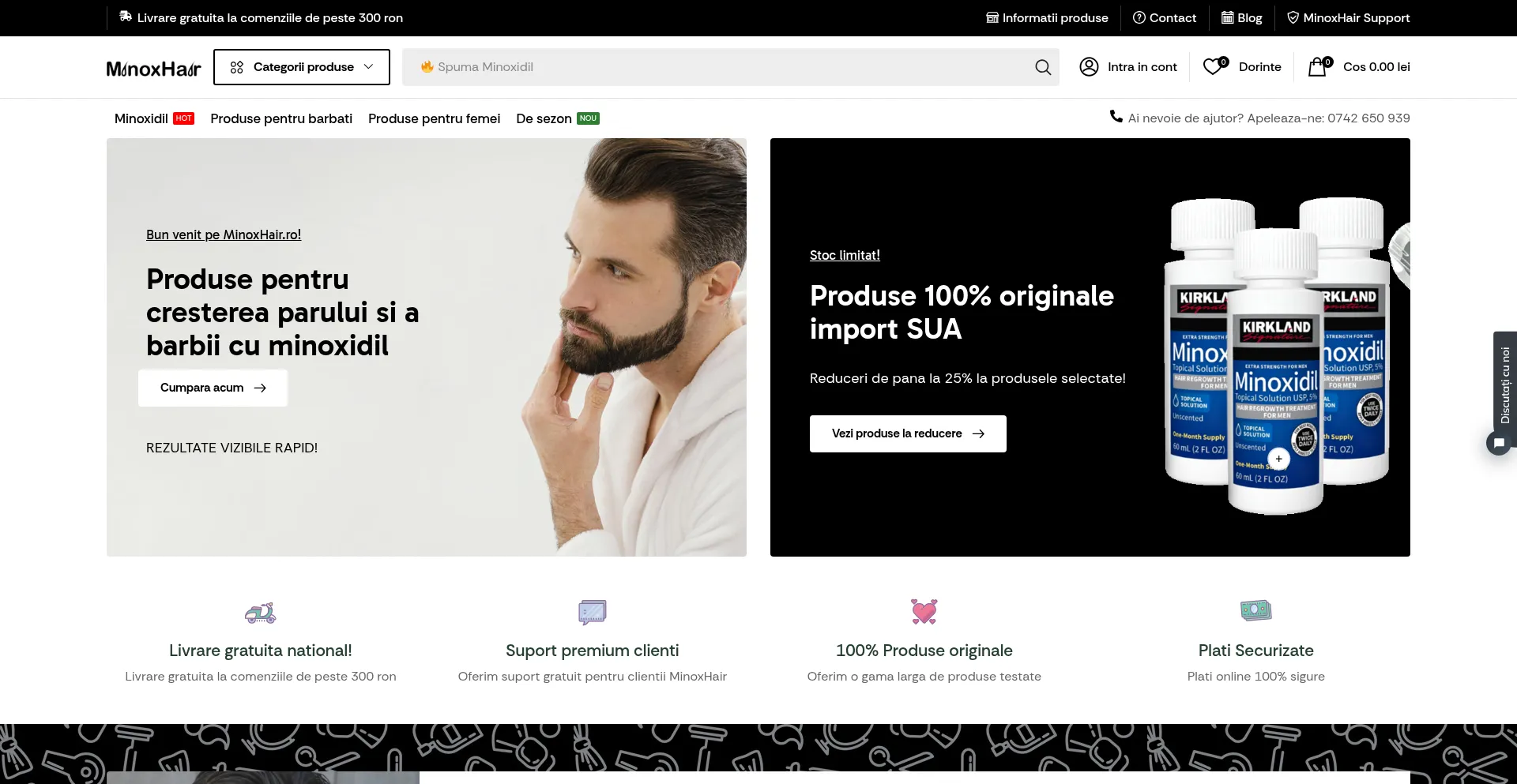 Website screenshot of Minoxhair.ro