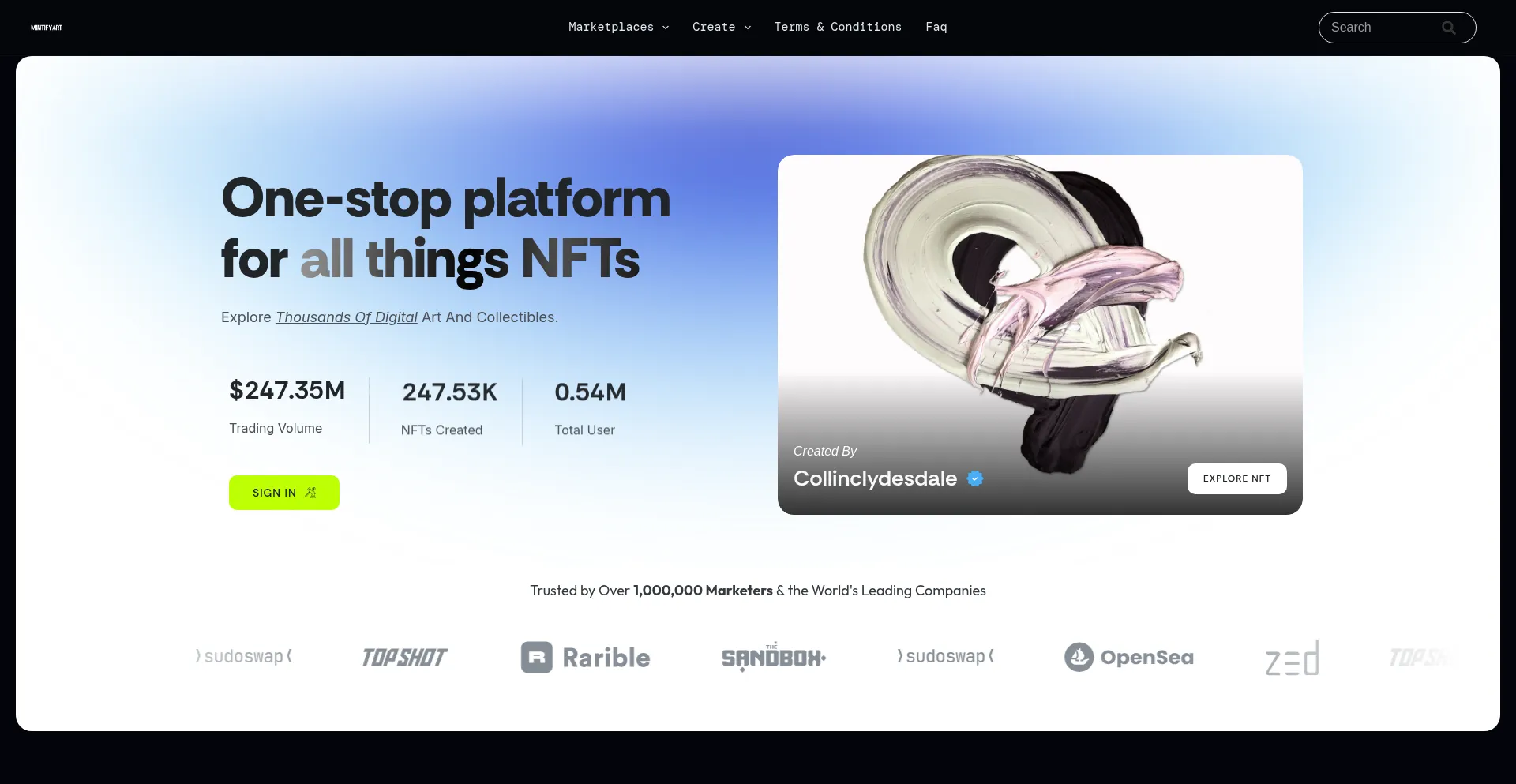 Website screenshot of Mintifyart.com
