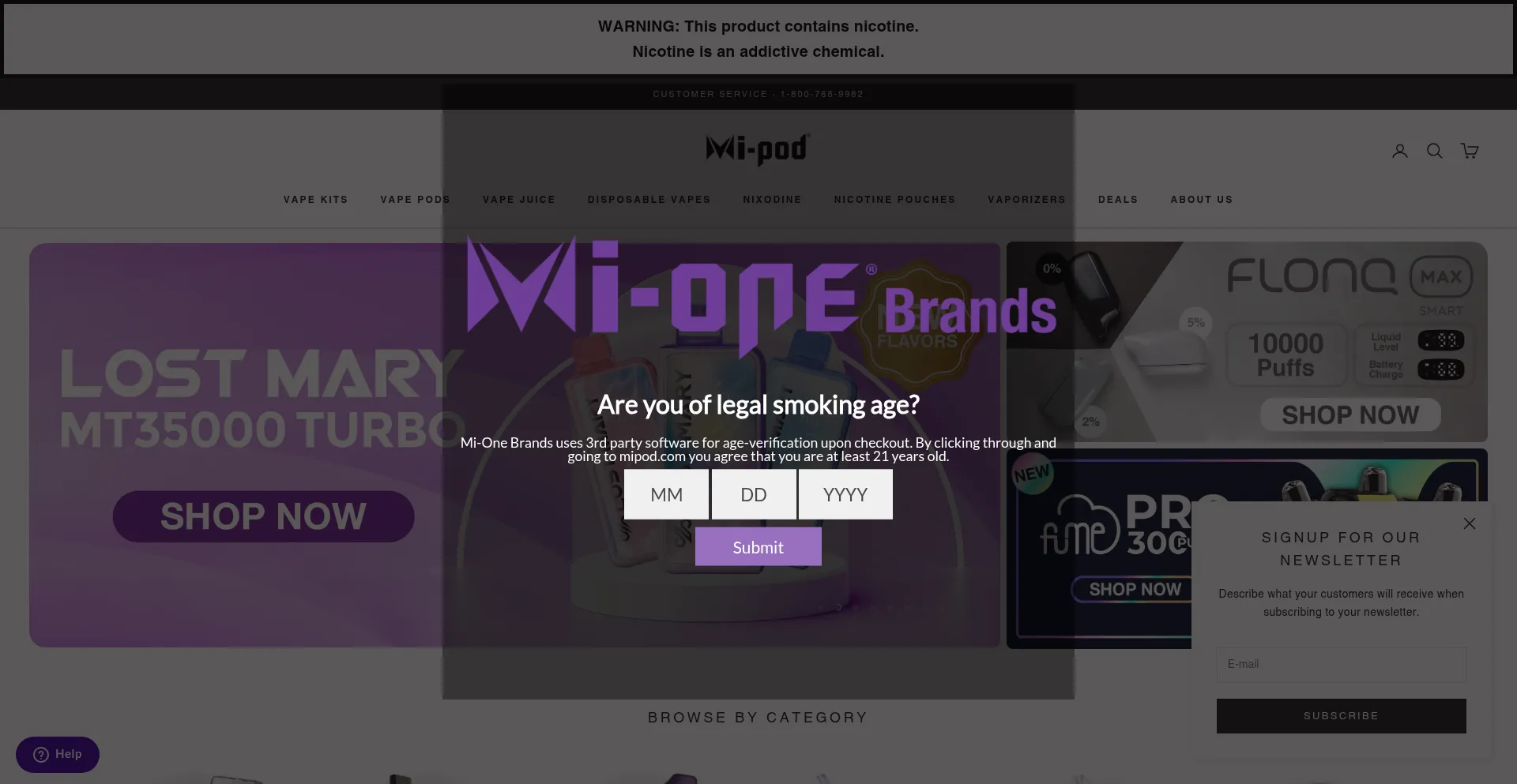 Website screenshot of Mipod.com