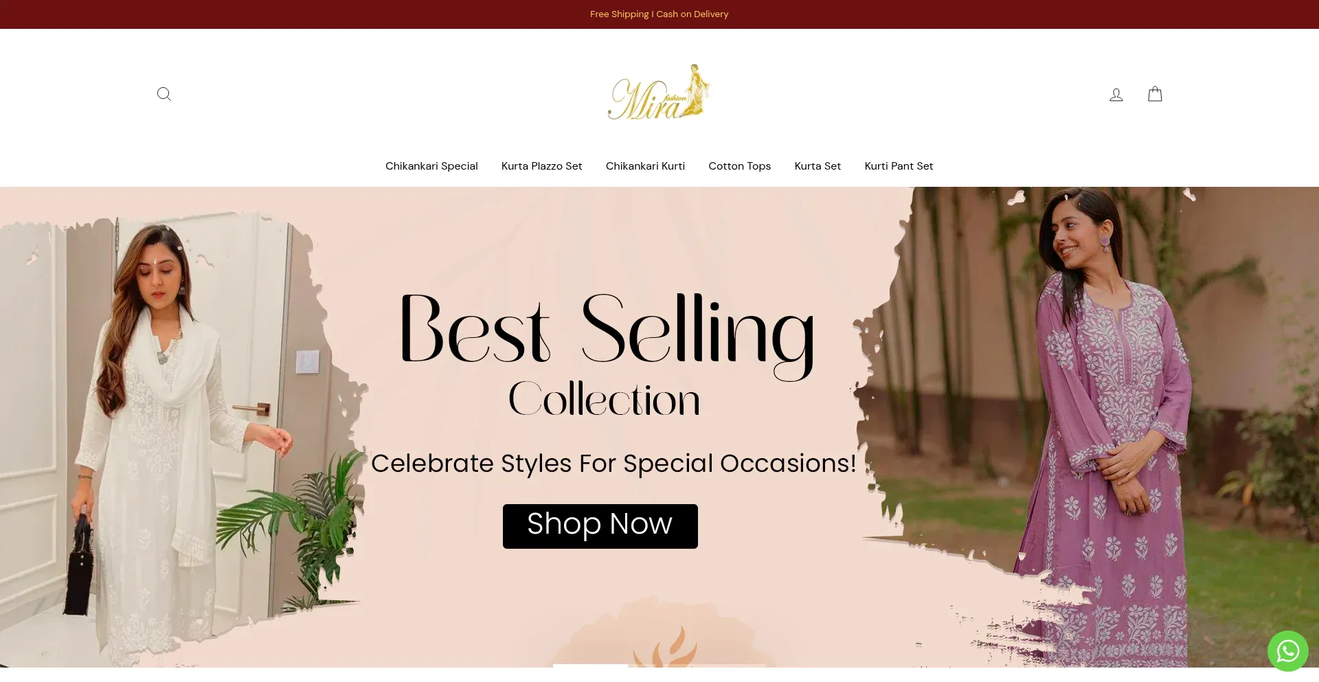Website screenshot of Mirafashions.com