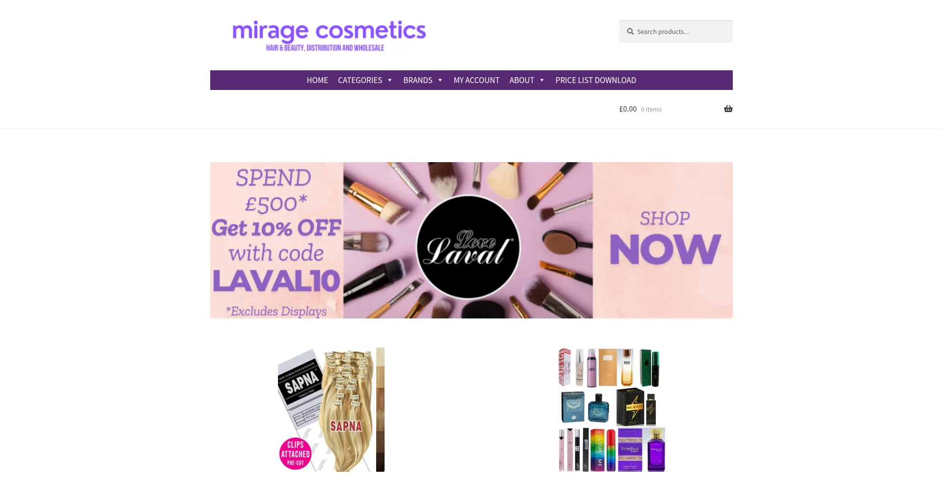 Website screenshot of Miragecosmetics.co.uk